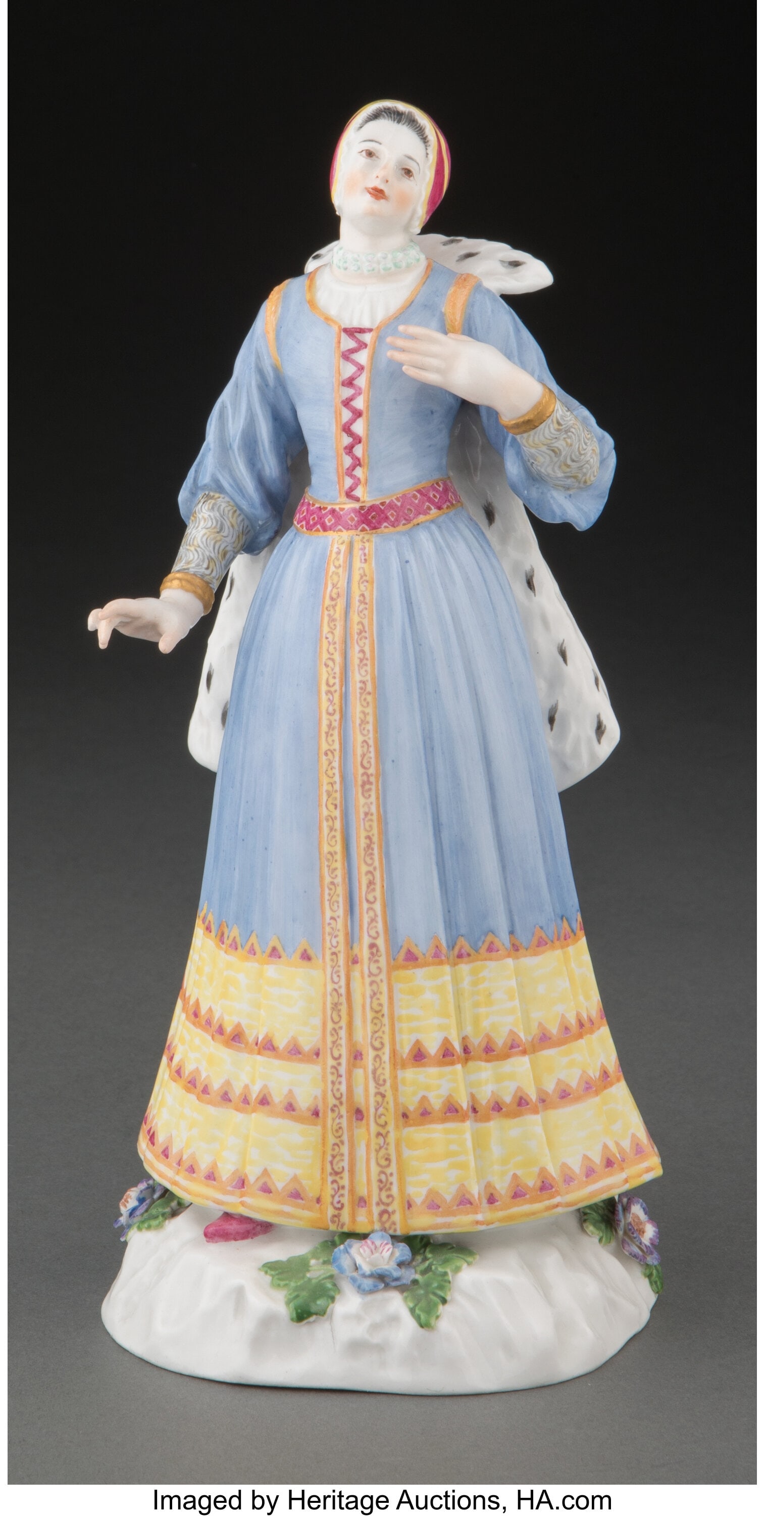 A Meissen Porcelain Figure: Hungarian Lady, circ: A Meissen Porcelain Figure: Hungarian Lady, circa 1750 Modeler: J.J. Kändler and P. Reinicke Marks: (blue crossed swords), 1281,