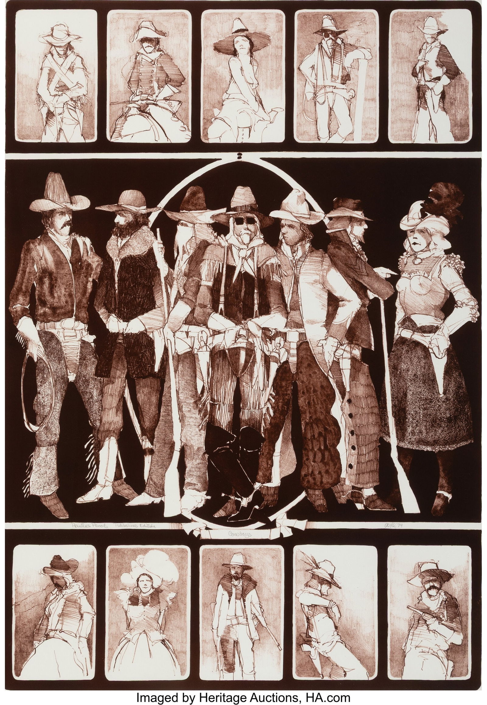 John Doyle (American, 1939-2010) Cowboys, from T: John Doyle (American, 1939-2010) Cowboys, from The Cowboys Suite, 1974 Lithograph in brown on B.F.K. Rives paper 41 x 30 inches (104.1 x 76