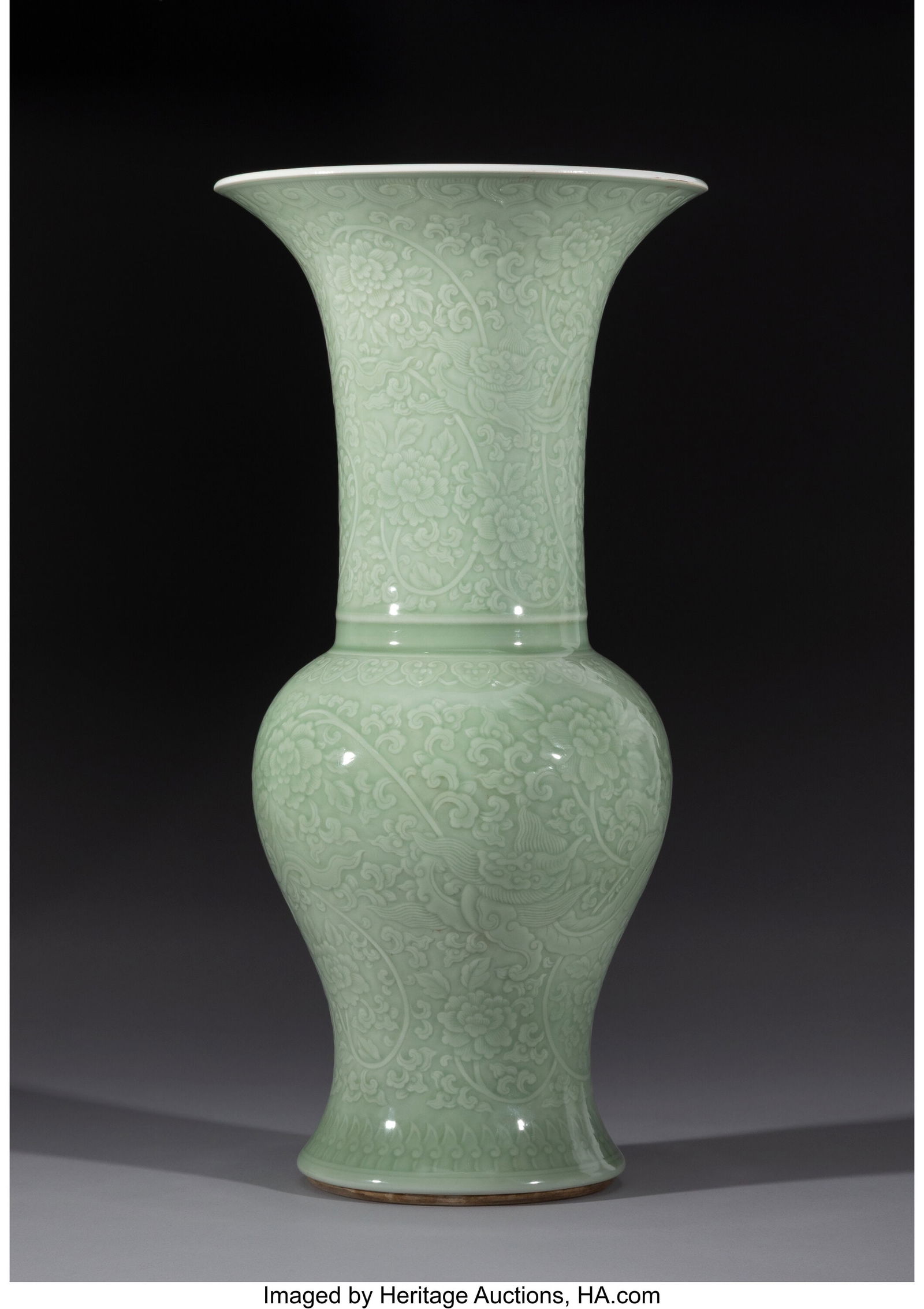 A Chinese Celadon-Glazed Vase on Stand 18 x 8-3/ (1 of 3)