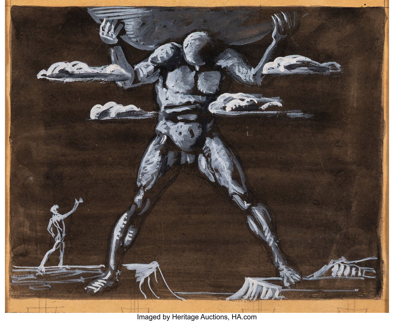 Hildreth Meiere (American, 1892-1961) Glass Desi: Hildreth Meiere (American, 1892-1961) Glass Designs: Atlas and Dolphin (two works) Gouache and ink on paper, each 6 x 7-1/4 inches (15.2 x 18&peri