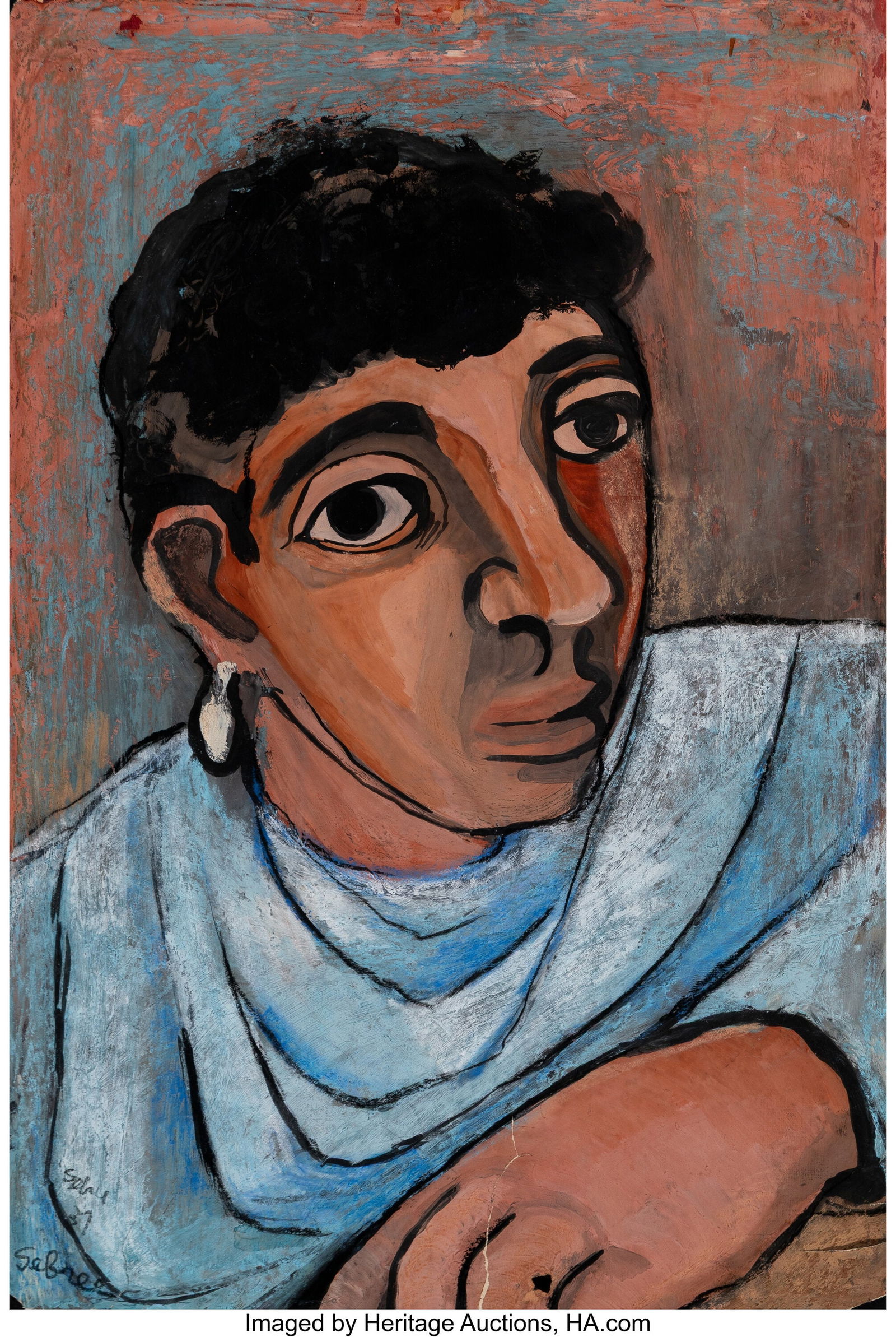 Charles Sebree (American, 1914-1985) Portrait, 1: Charles Sebree (American, 1914-1985) Portrait, 1937 Mixed media on paper 18 x 12 inches (45.7 x 30.5 cm) (sheet) Signed twice and dated lower le