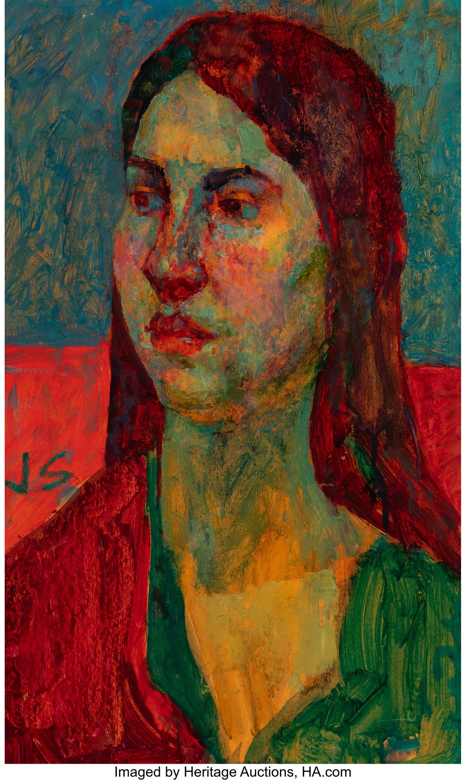 Joseph Solman (American/Russian, 1909-2008) Girl: Joseph Solman (American/Russian, 1909-2008) Girl with Red Hair Oil on panel 20 x 12 inches (50.8 x 30.5 cm) Initialed center left: JS Property from Th