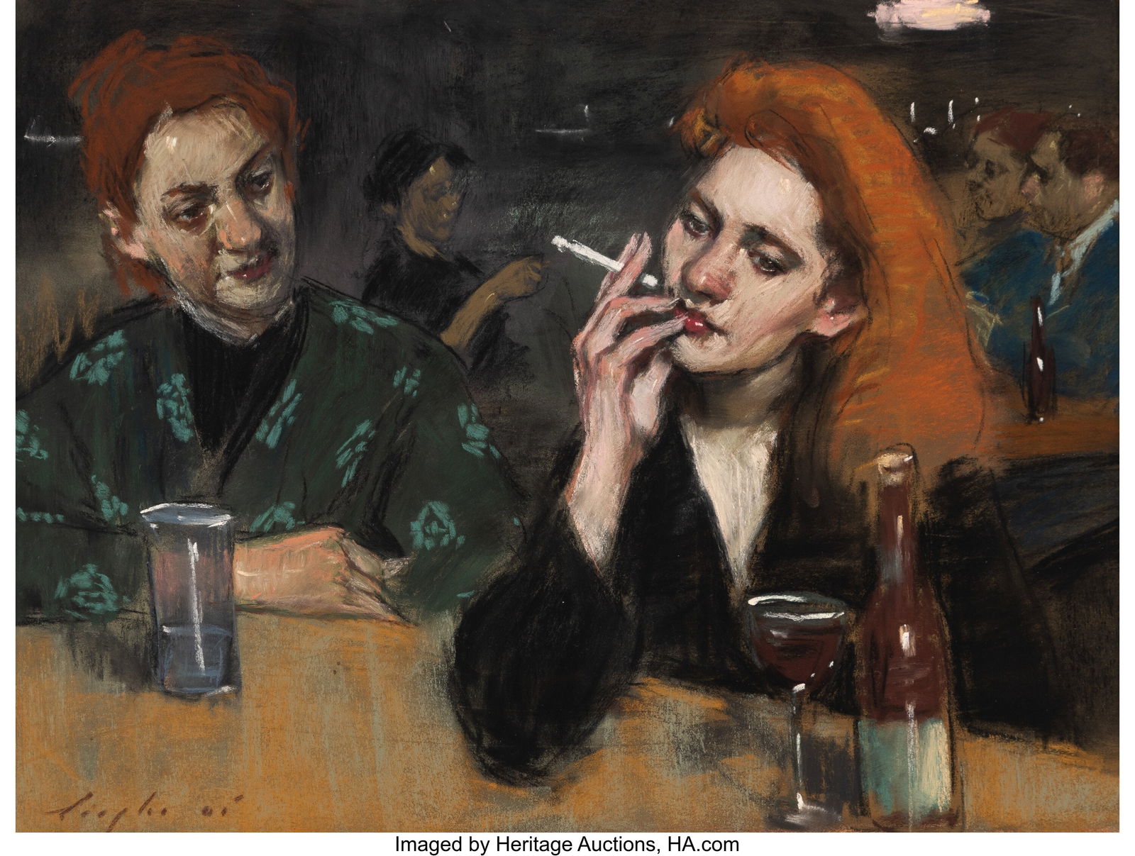 Malcolm Liepke (American, b. 1953) Girl Talk Pas: Malcolm Liepke (American, b. 1953) Girl Talk Pastel on board 12 x 16-1/2 inches (30.5 x 41.9 cm) (sight) Signed and indistinctly dated lowe