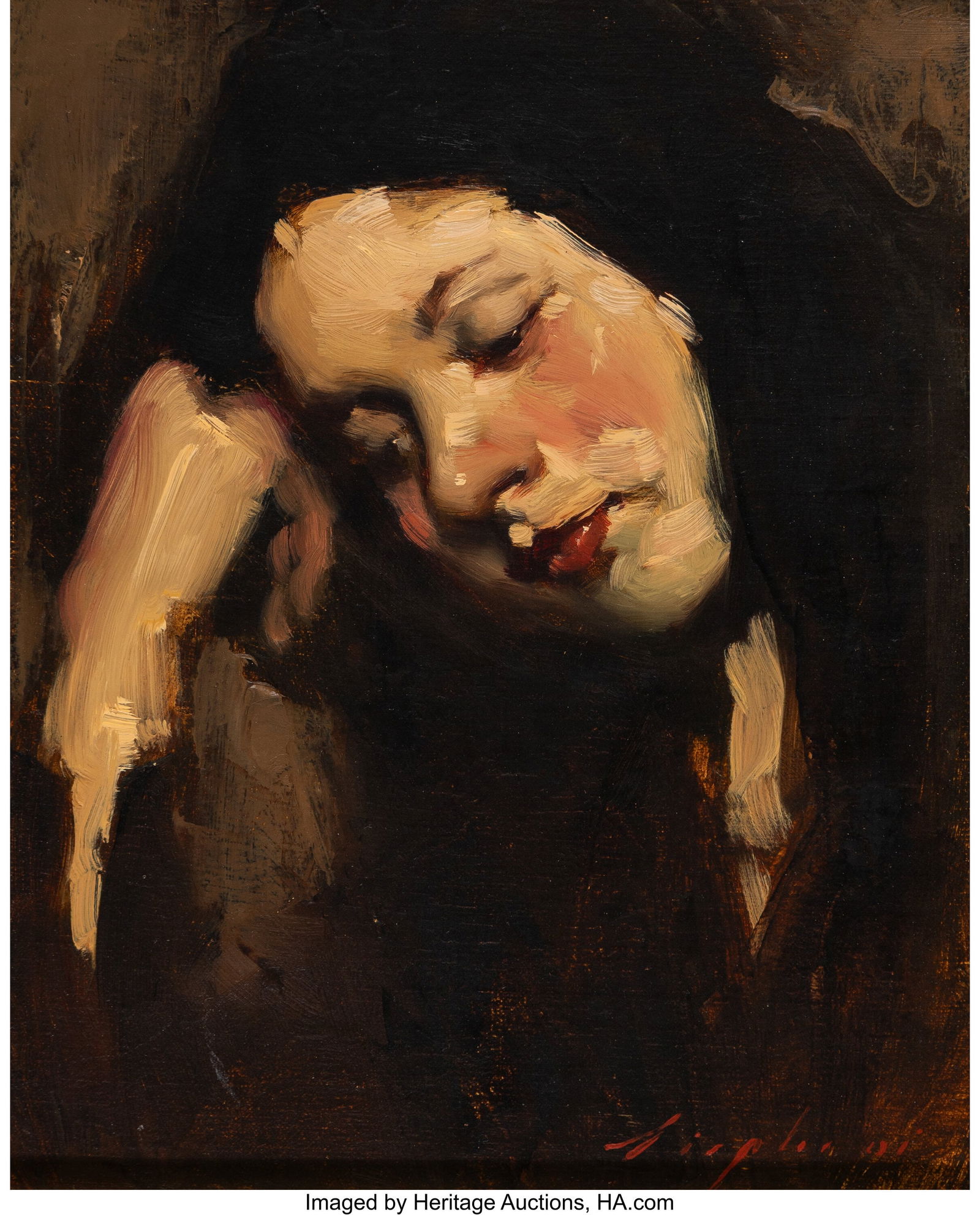 Malcolm Liepke (American, b. 1953) Young Girl Oi: Malcolm Liepke (American, b. 1953) Young Girl Oil on canvas 10 x 8 inches (25.4 x 20.3 cm) Signed and indistinctly dated lower right: Liepke &lbrac