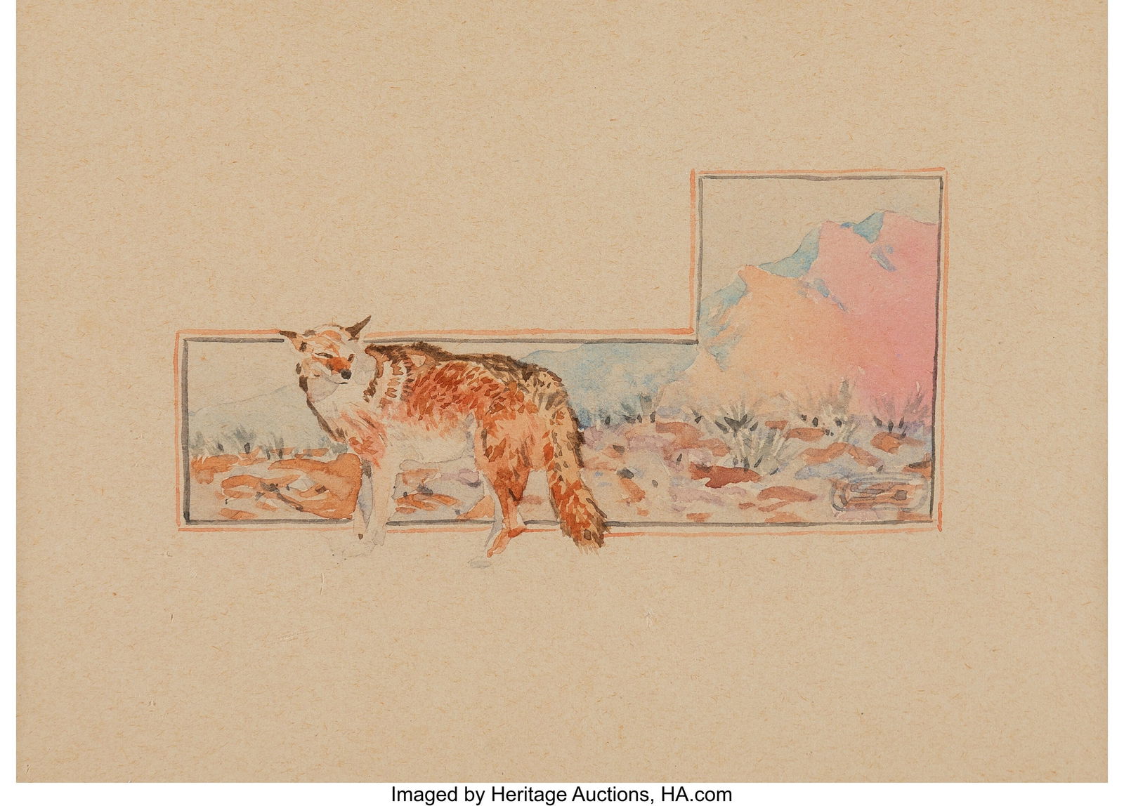 Olaf Carl Seltzer (American, 1877-1957) Bull Ter: Olaf Carl Seltzer (American, 1877-1957) Bull Terrier and Fox (two works) Watercolor on board, each 8-1/2 x 6 inches (21.6 x 15.2 cm) (s