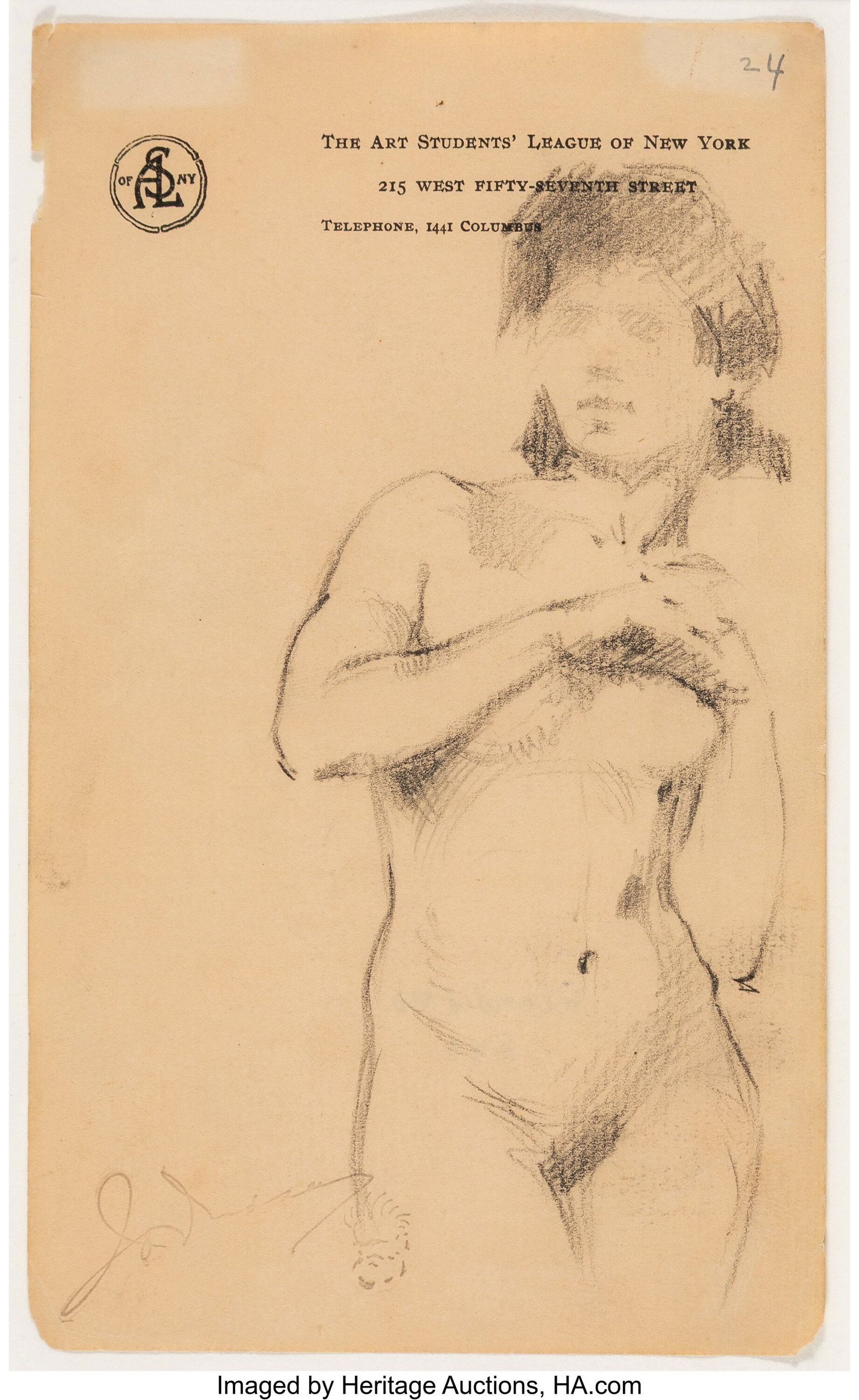 Jo Davidson (American, 1883-1952) Nude, circa 19: Jo Davidson (American, 1883-1952) Nude, circa 1900 Pencil on paper 7-3/4 x 4-1/2 inches (19.7 x 11.4 cm) (sheet) Artist's estate stamp l