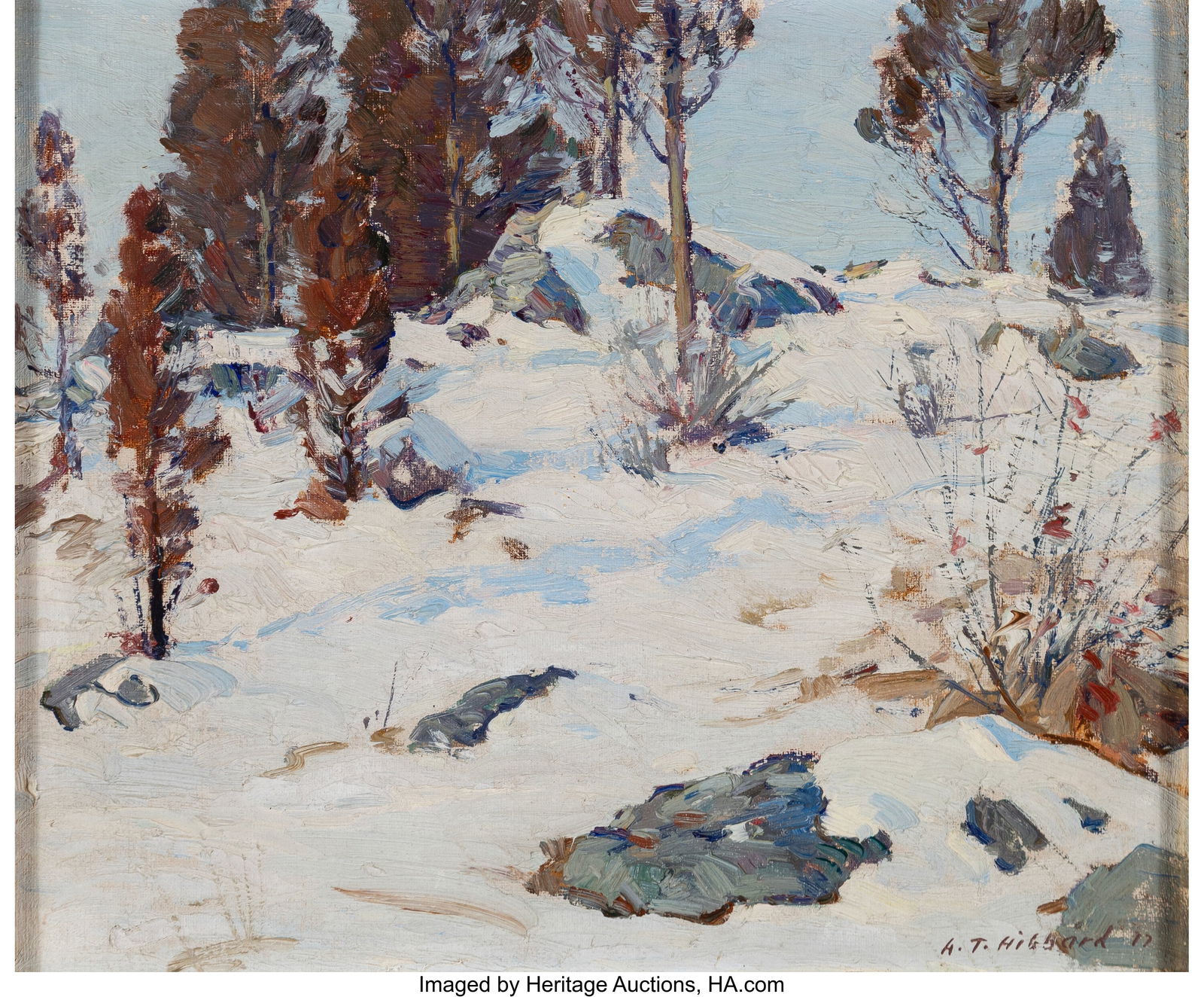 Aldro Thompson Hibbard (American, 1886-1972) Dec: Aldro Thompson Hibbard (American, 1886-1972) December Snow, 1917 Oil on canvas 10 x 11-3/4 inches (25.4 x 29.8 cm) Signed and dated lower right: