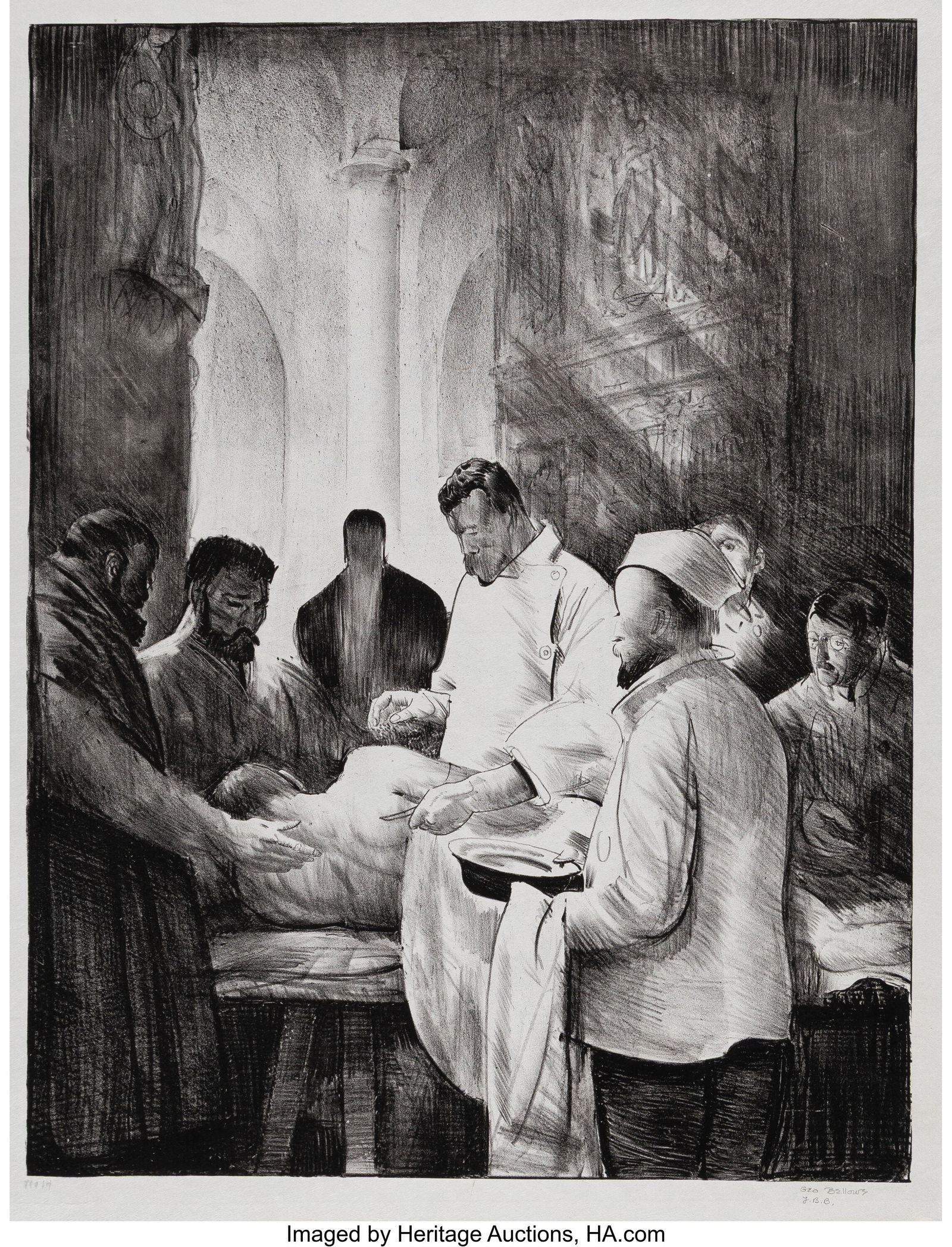 George Wesley Bellows (American, 1882-1925) Base: George Wesley Bellows (American, 1882-1925) Base Hospital Lithograph on wove paper 25-1/2 x 19 inches (64.8 x 48.3 cm) Bears inscription lower left: N