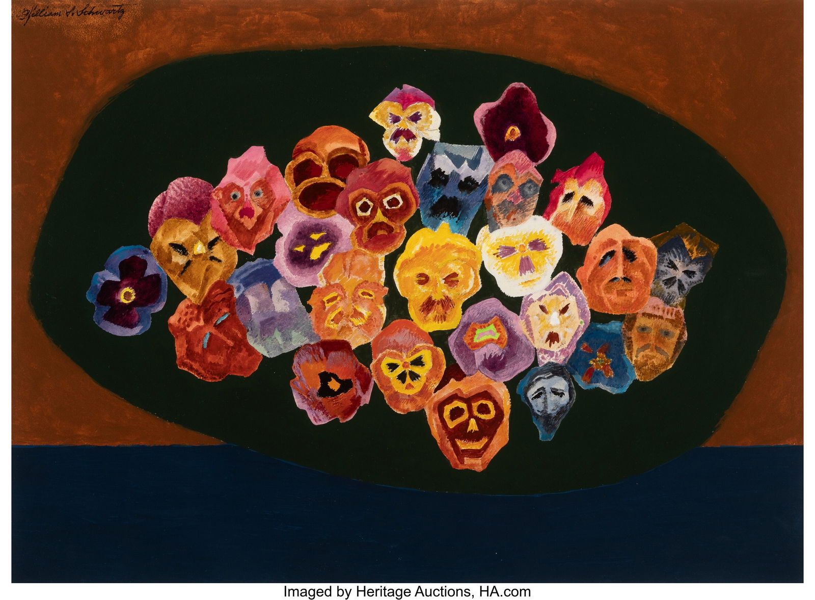 William S. Schwartz (American, 1896-1977) Imps (: William S. Schwartz (American, 1896-1977) Imps (Flowers) Gouache on board 19-3/8 x 26-3/8 inches (49.2 x 67.0 cm) (sight) Sig