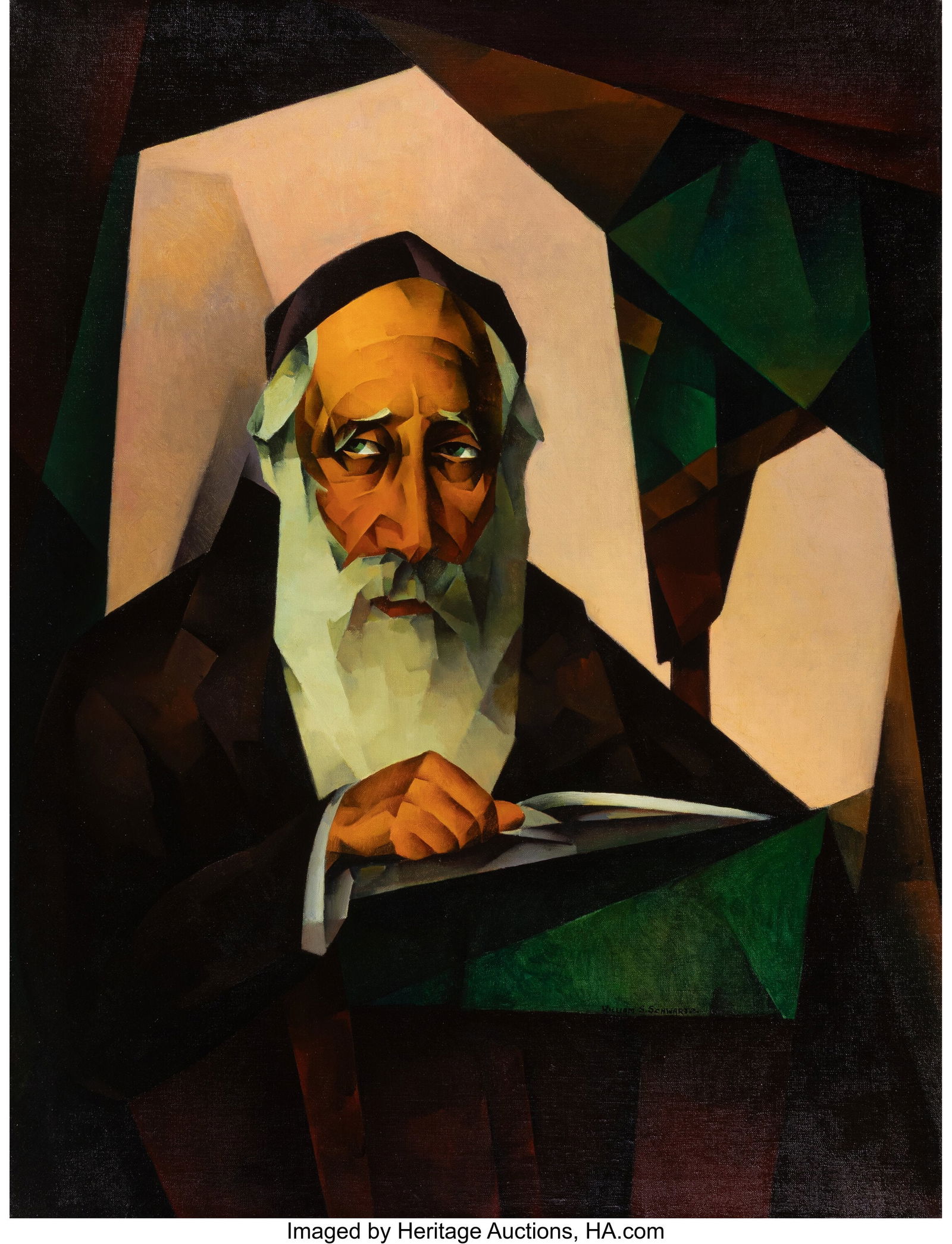 William S. Schwartz (American, 1896-1977) The Ol: William S. Schwartz (American, 1896-1977) The Old Scholar Oil on canvas 46 x 35 inches (116.8 x 88.9 cm) Signed lower right: William S. Schw