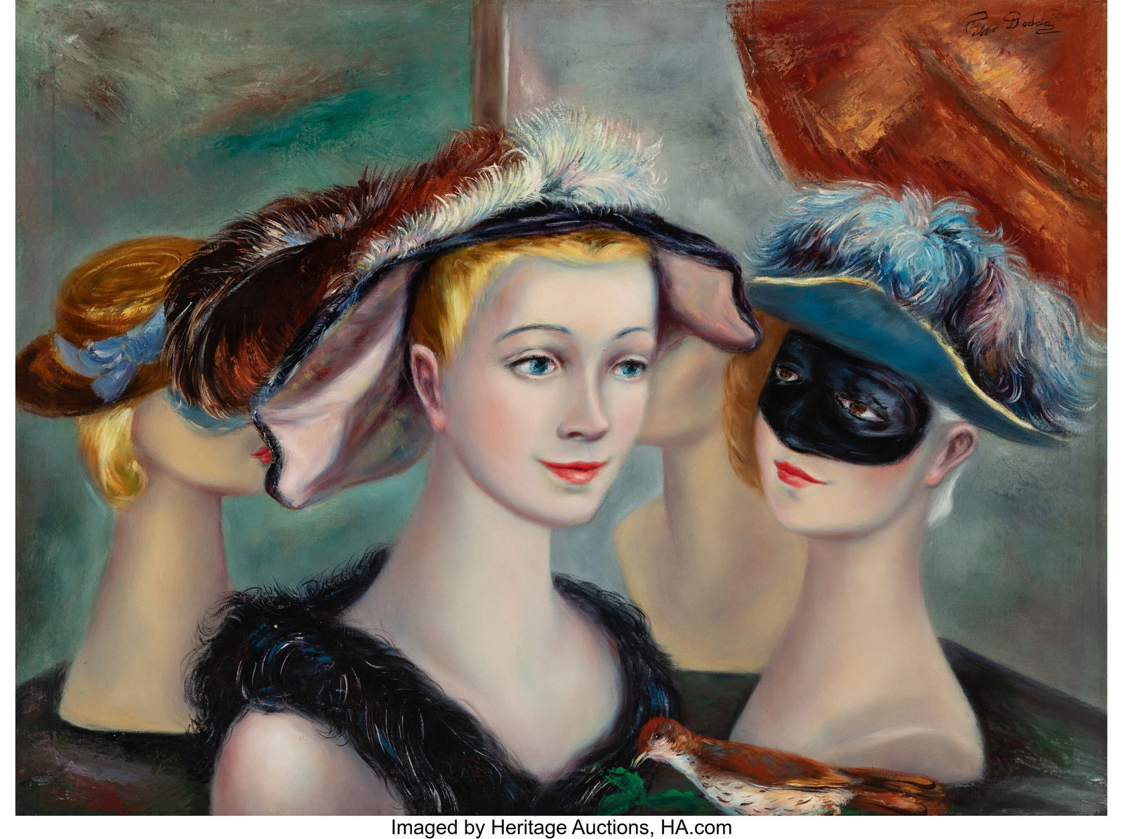 Peggy Dodds (American, 1900-1987) Millinery Oil: Peggy Dodds (American, 1900-1987) Millinery Oil on canvas 30 x 40 inches (76.2 x 101.6 cm) Signed upper right: Peggy Dodds Property from the Collection of