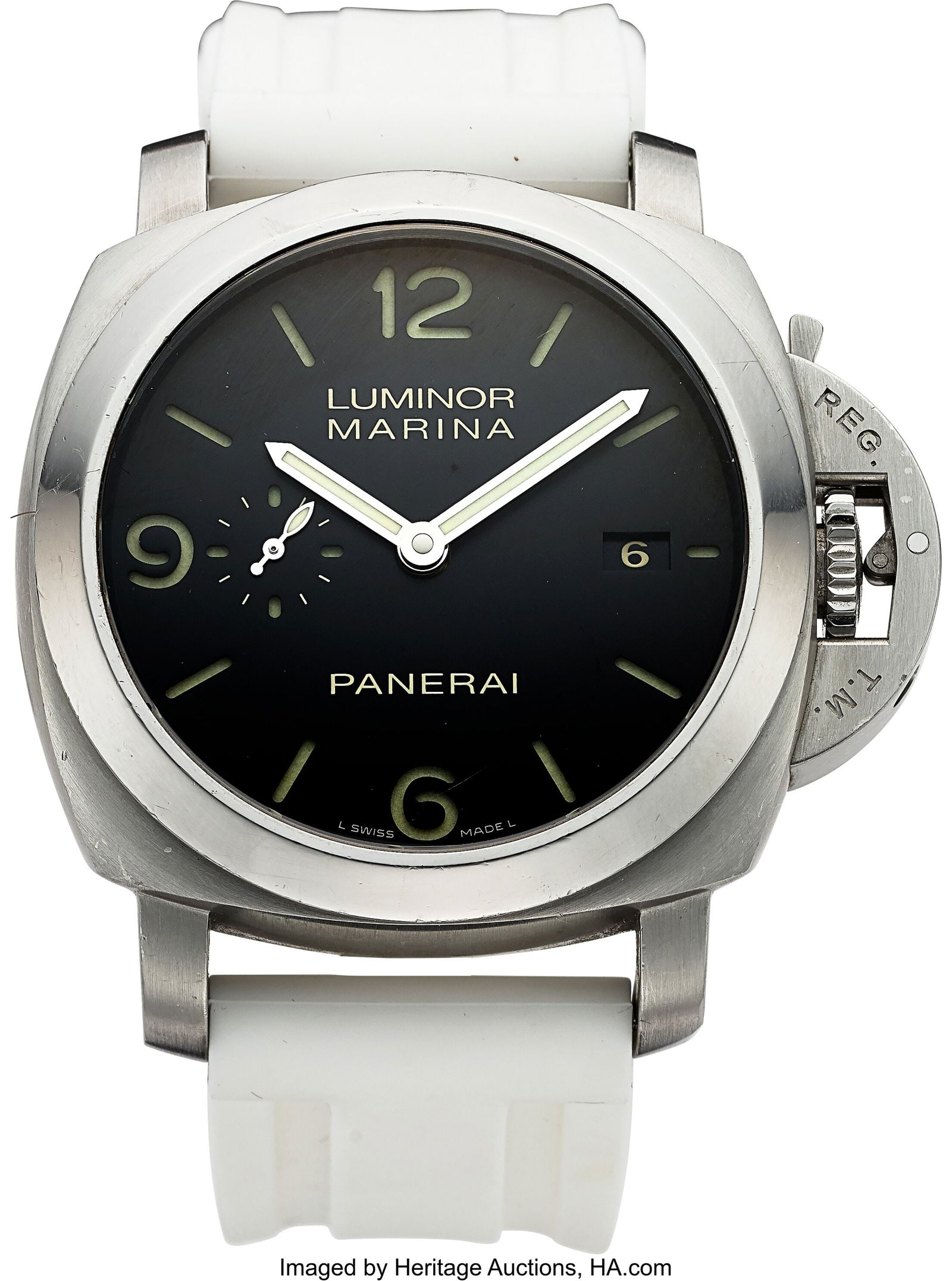 Panerai Luminor Marina Automatic, Ref. OP6746 C: Panerai Luminor Marina Automatic, Ref. OP6746 Case: 45 mm, stainless steel, three body, screw-down exhibition case back, Panerai trademark crown guard,