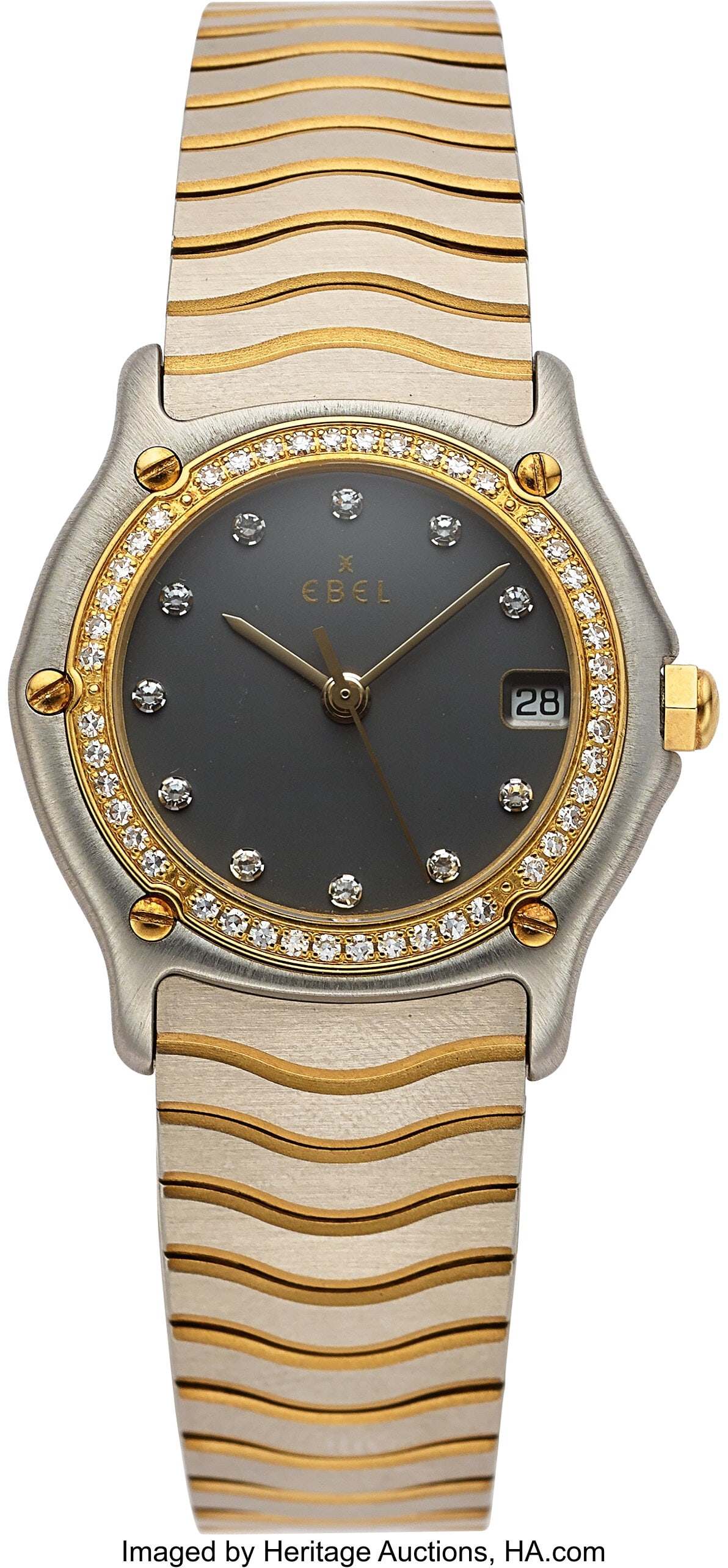 Ebel Sport, Steel and 18k Yellow Gold, Diamond S: Ebel Sport, Steel and 18k Yellow Gold, Diamond Set Bezel, Ref. 1087121 Case: 26 mm, stainless steel and 18k yellow gold, two body, four screw case