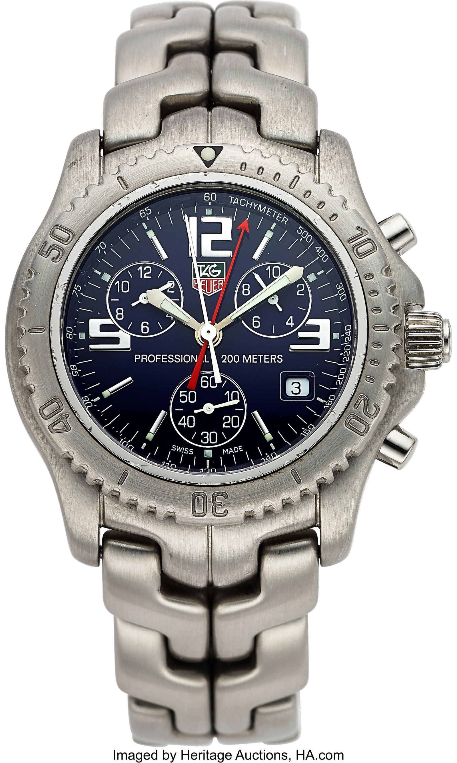 Tag Heuer, Steel Chronograph, Ref. CT1110 Case: Tag Heuer, Steel Chronograph, Ref. CT1110 Case: 42 mm, stainless steel, three body, screw-down case back, unidirectional ratcheted rotating