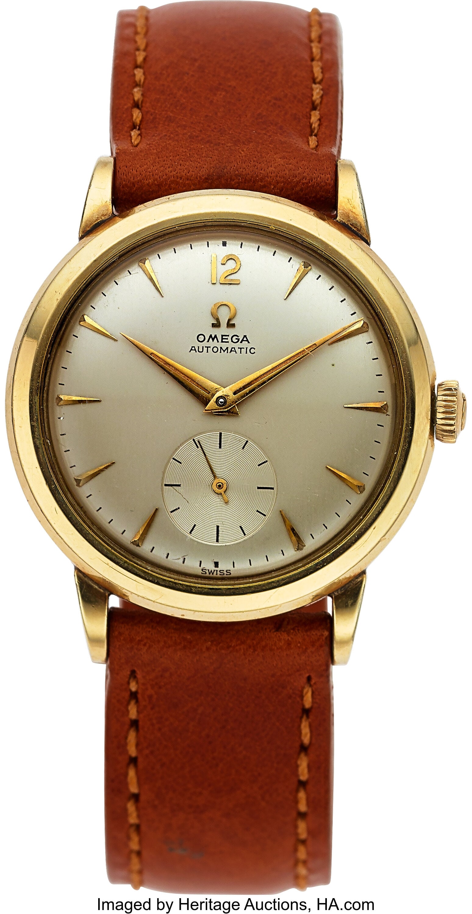 Omega Automatic Vintage Wristwatch, Ref. F6266: Omega Automatic Vintage Wristwatch, Ref. F6266 Case: 34 mm, 14k gold filled, three body, screw-down case back, push-pull crown, 0169741 Dial: sil
