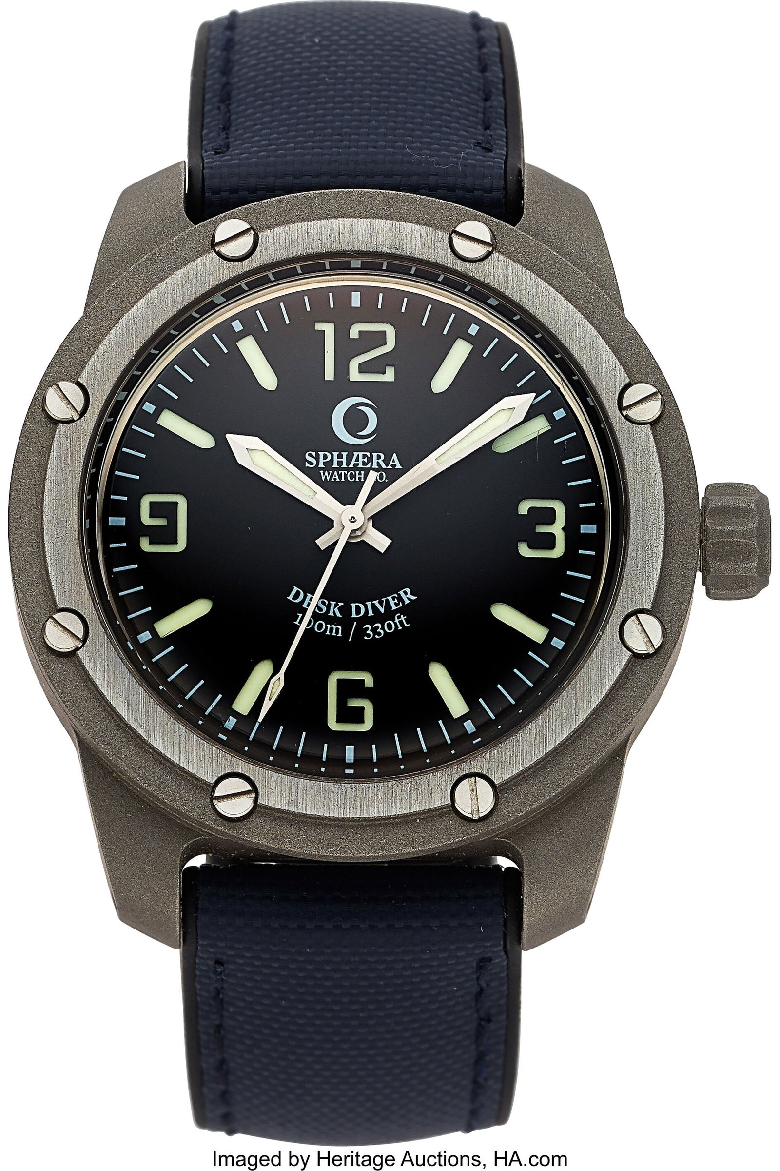 Sphæra Desk Diver Hesalite LE 14/30 Case: 40.5: Sphæra Desk Diver Hesalite LE 14/30 Case: 40.5 mm, stainless steel, three body, eight screw case back, screw-down crown, 14/30 Dial: