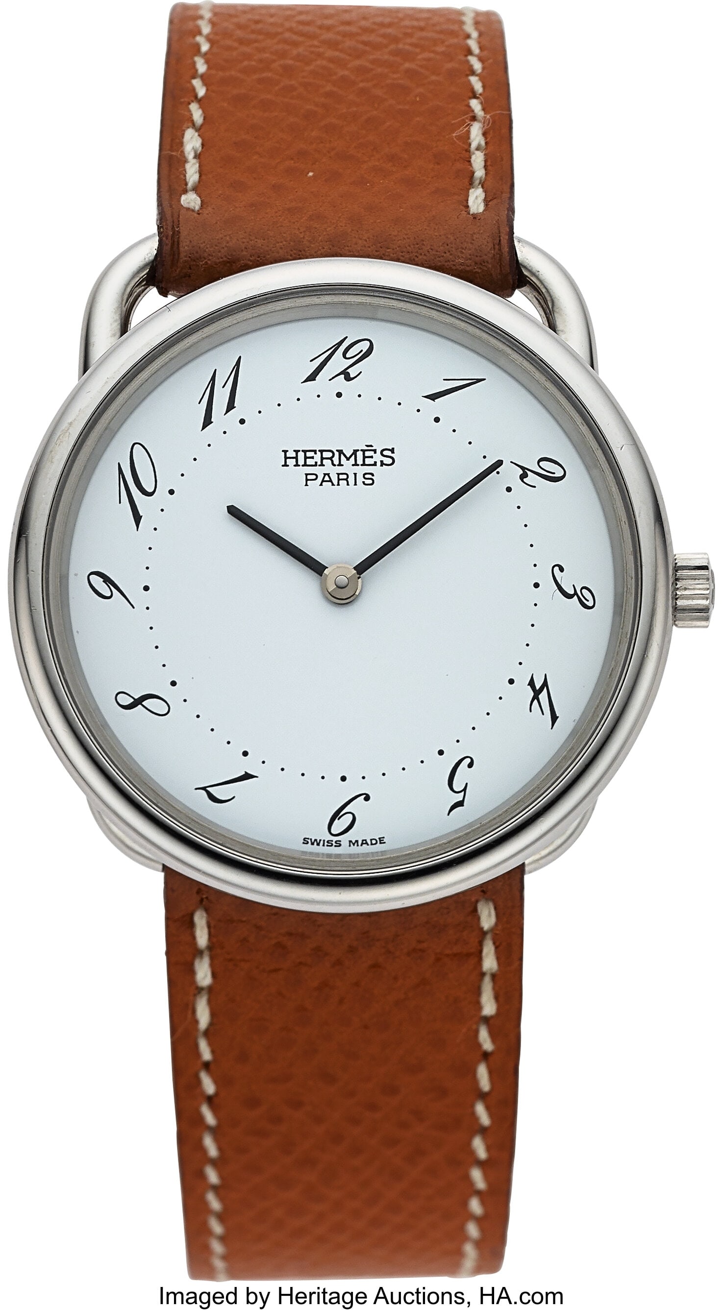Hermès Arceau, Stainless Steel, Quartz, Ref. 39: Hermès Arceau, Stainless Steel, Quartz, Ref. 390369 Case: 33 mm, stainless steel, two body Dial: white dial, black Arabic