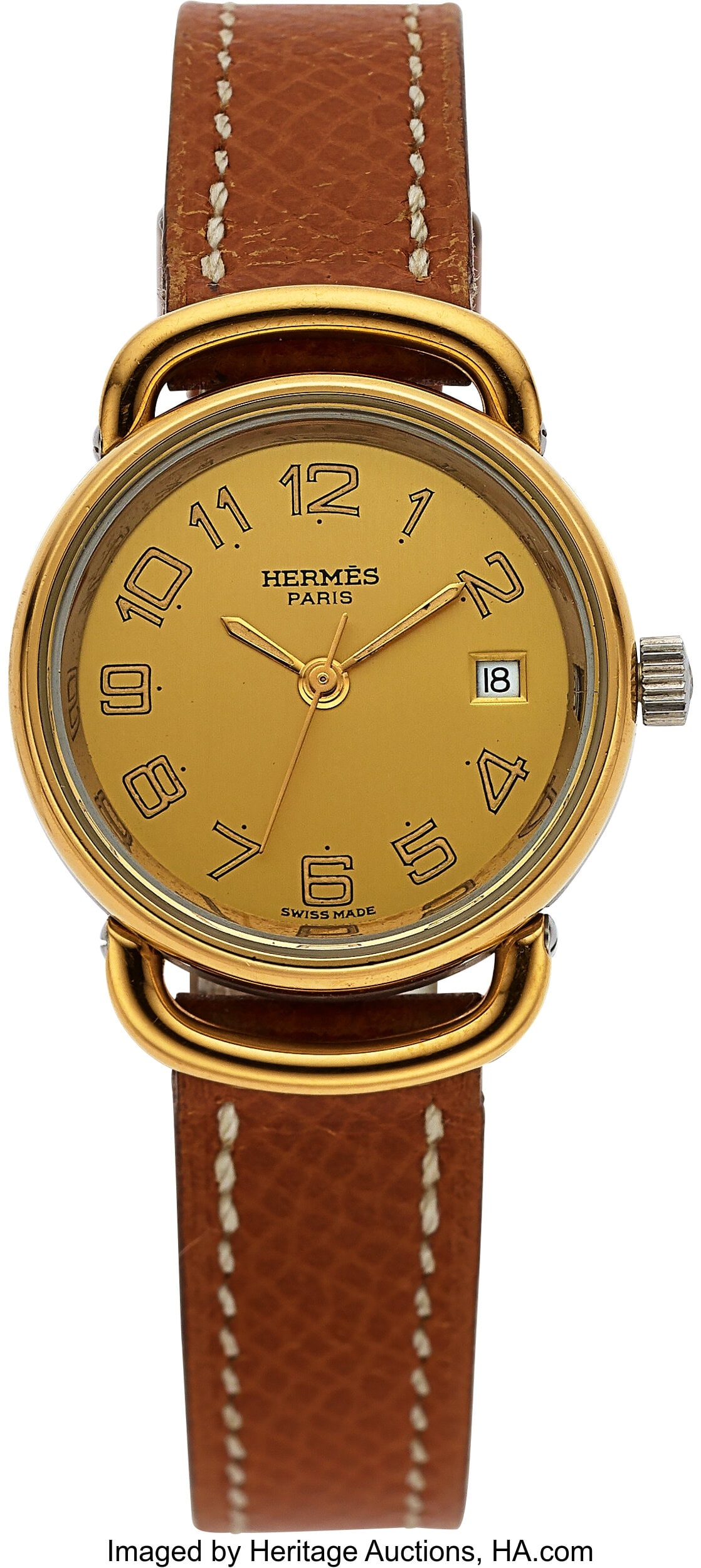 Hermès Pullman Ladies Wristwatch, Full Set, Ref: Hermès Pullman Ladies Wristwatch, Full Set, Ref. 720364 Case: 24 mm, gold and stainless steel, three body, snap-on case back, 67707