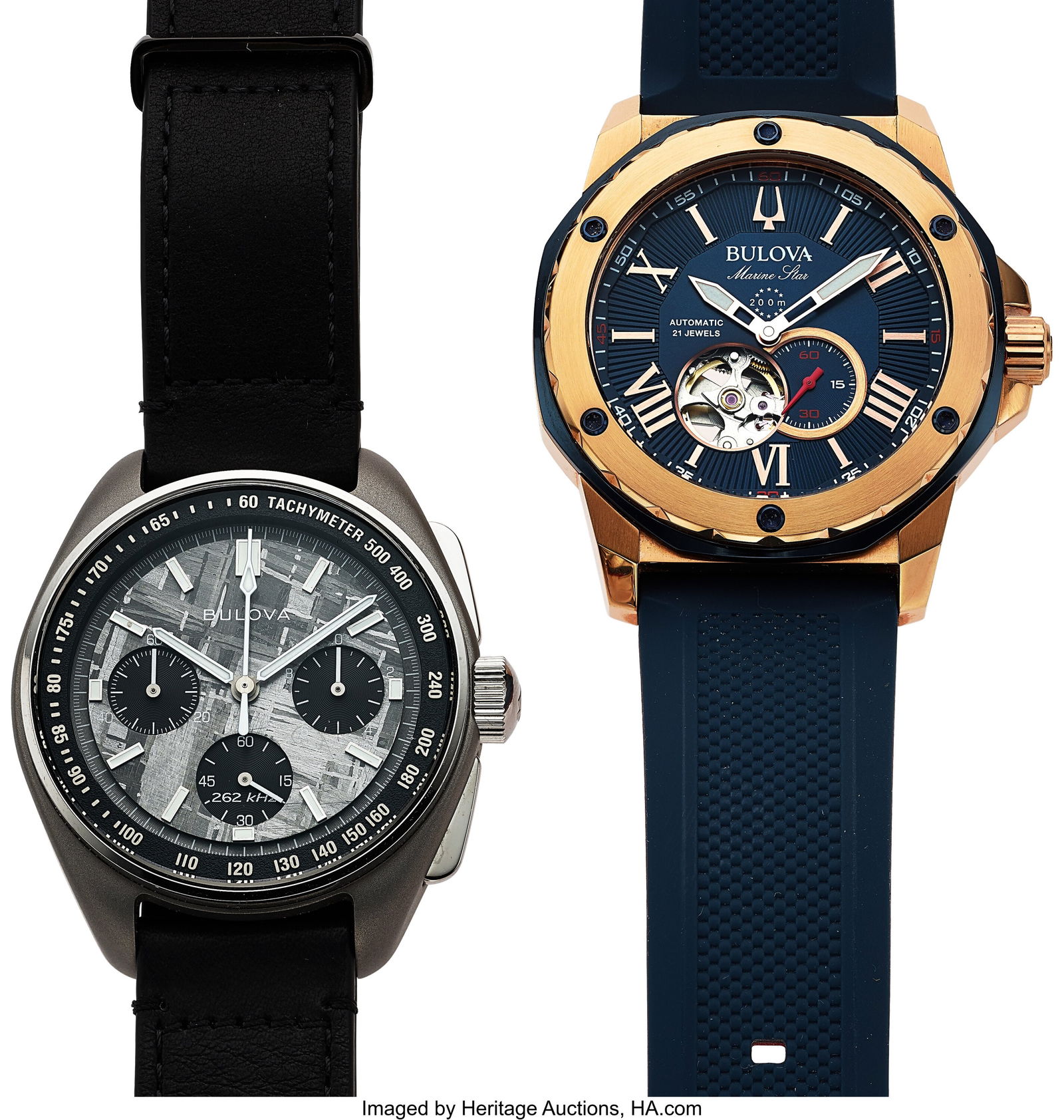 Lot of Two Bulova Wristwatches, Marine Star, Ref: Lot of Two Bulova Wristwatches, Marine Star, Ref. 98A227, and Lunar Pilot LE 0454/5000, Ref. 96A312 Case: 44 mm, Marine (stainless