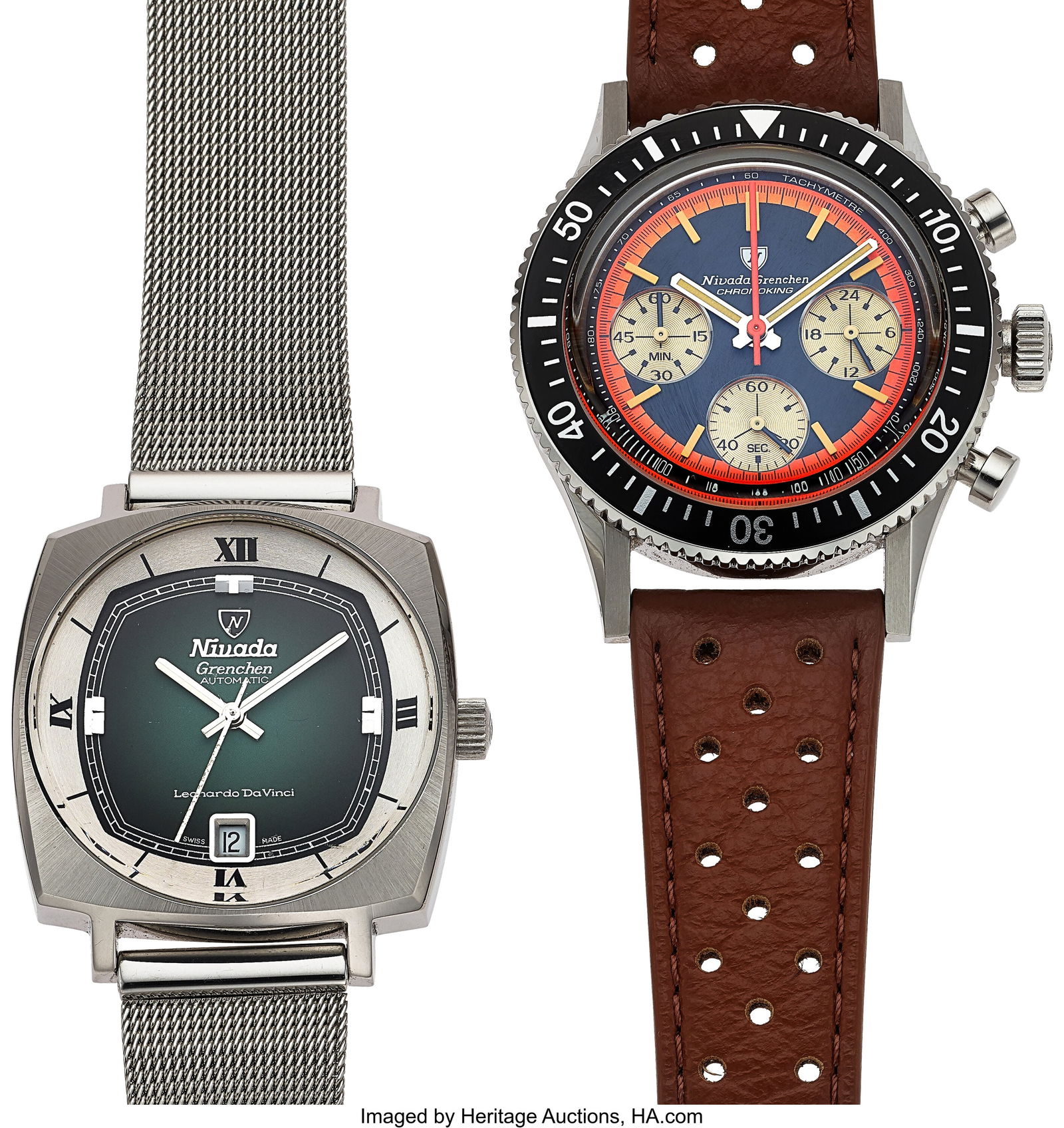 Lot of Two Nivada Grenchen Wristwatches, Leonard: Lot of Two Nivada Grenchen Wristwatches, Leonardo Da Vinci, Ref. 98207, and Chronoking, Ref. 87034Q10 Case: Da Vinci (35 mm) / Chronoking &lpa