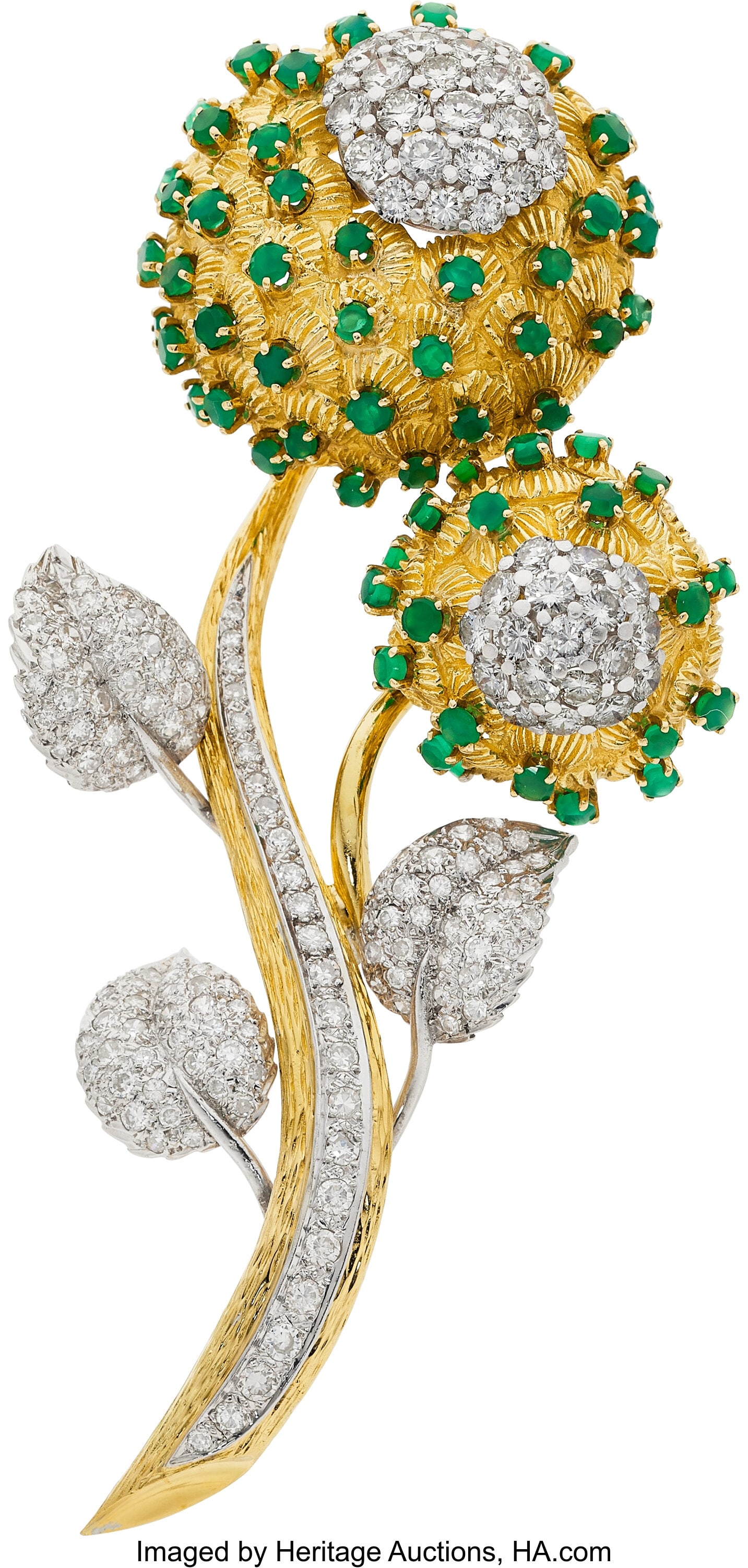 Diamond, Green Chalcedony, Platinum, Gold Brooch (1 of 1)