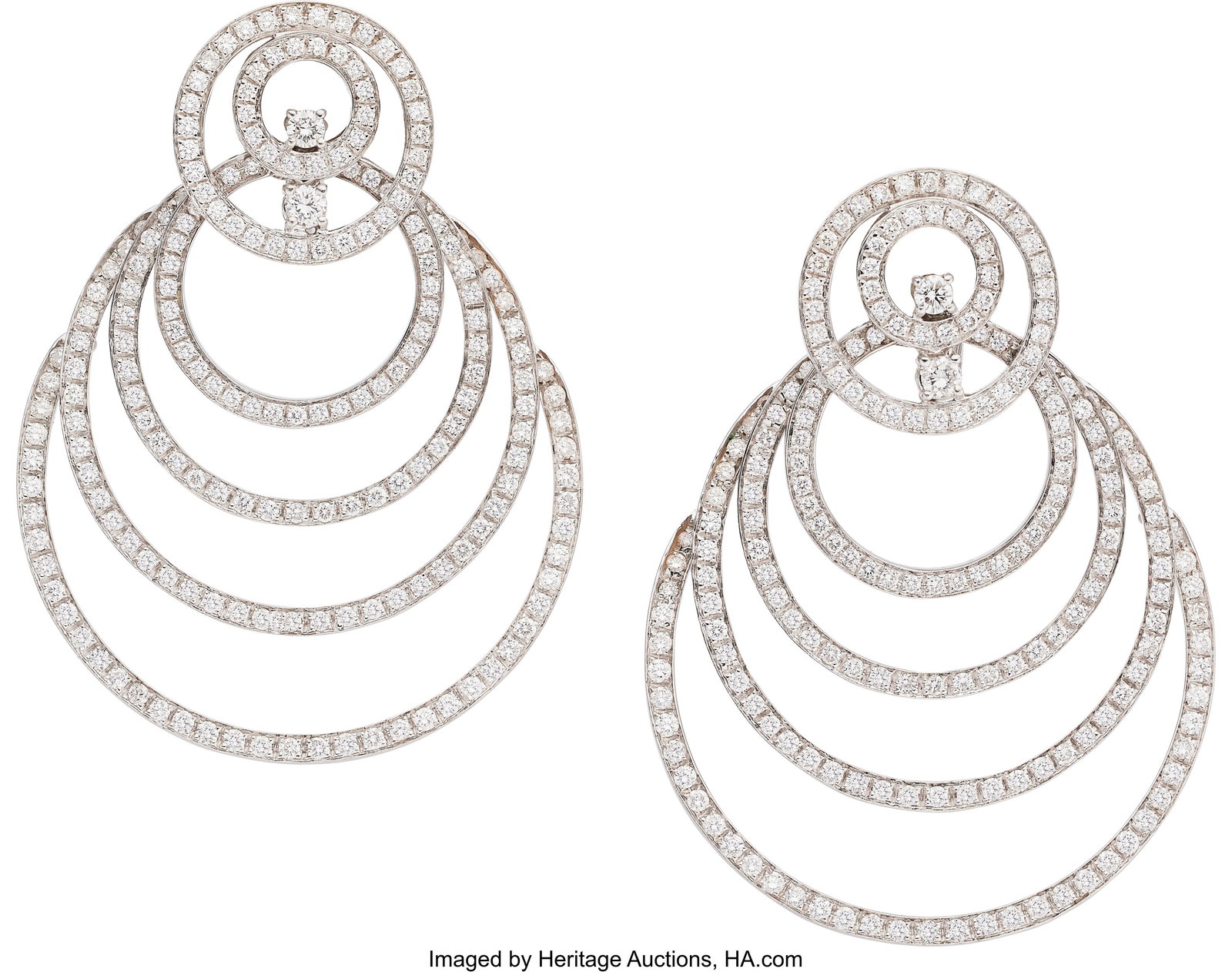 Andreoli Diamond, White Gold Earrings Stones: F: Andreoli Diamond, White Gold Earrings Stones: Full-cut diamonds weighing a total of approximately 6.70 carats Metal: 18k white gold Marked: Andreoli Gross Weight: