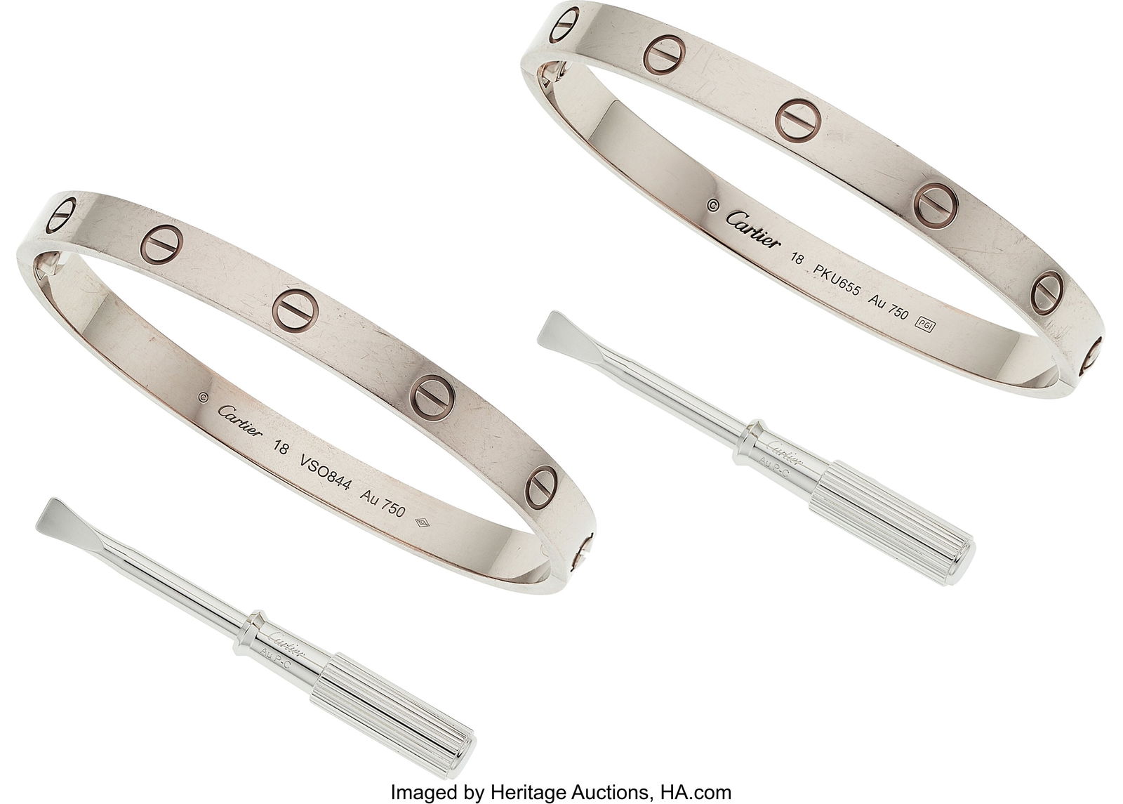 Cartier White Gold Bracelets Metal: 18k white g: Cartier White Gold Bracelets Metal: 18k white gold Marked: Cartier Collection: LOVE Gross Weight: 69.40 grams Dimensions: 6-3/4 inches x 1/4 inch HID031010