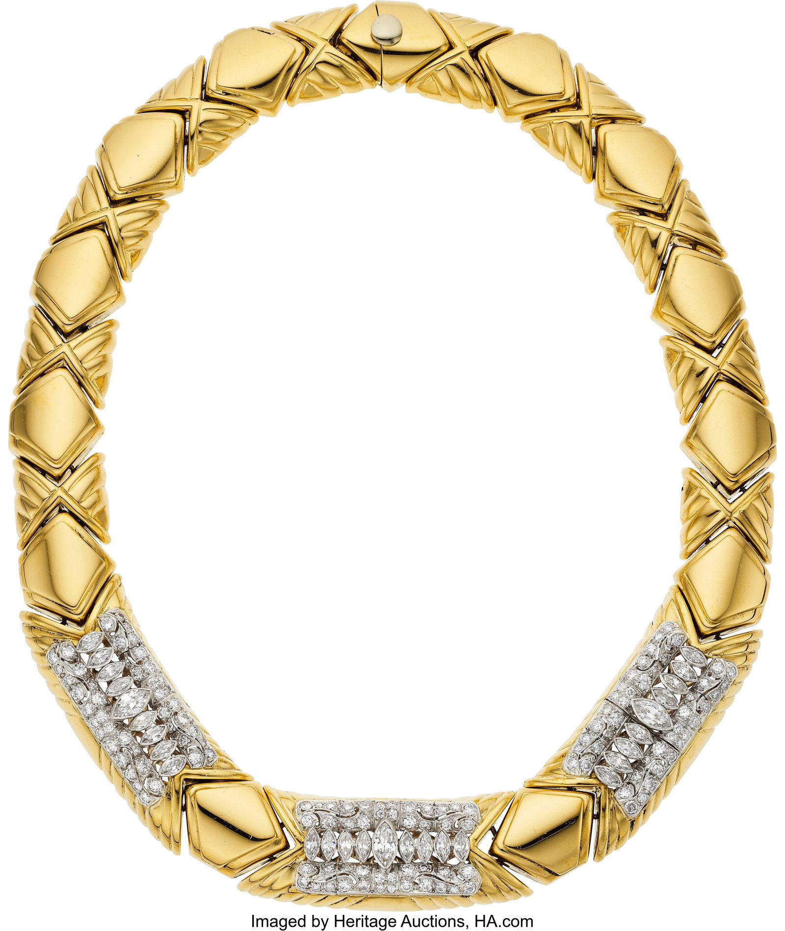 KRIA Diamond, Platinum, Gold Necklace Stones: M: KRIA Diamond, Platinum, Gold Necklace Stones: Marquise-shaped diamonds weighing a total of approximately 5.35 carats; full-cut diamonds weighing a total of approximately