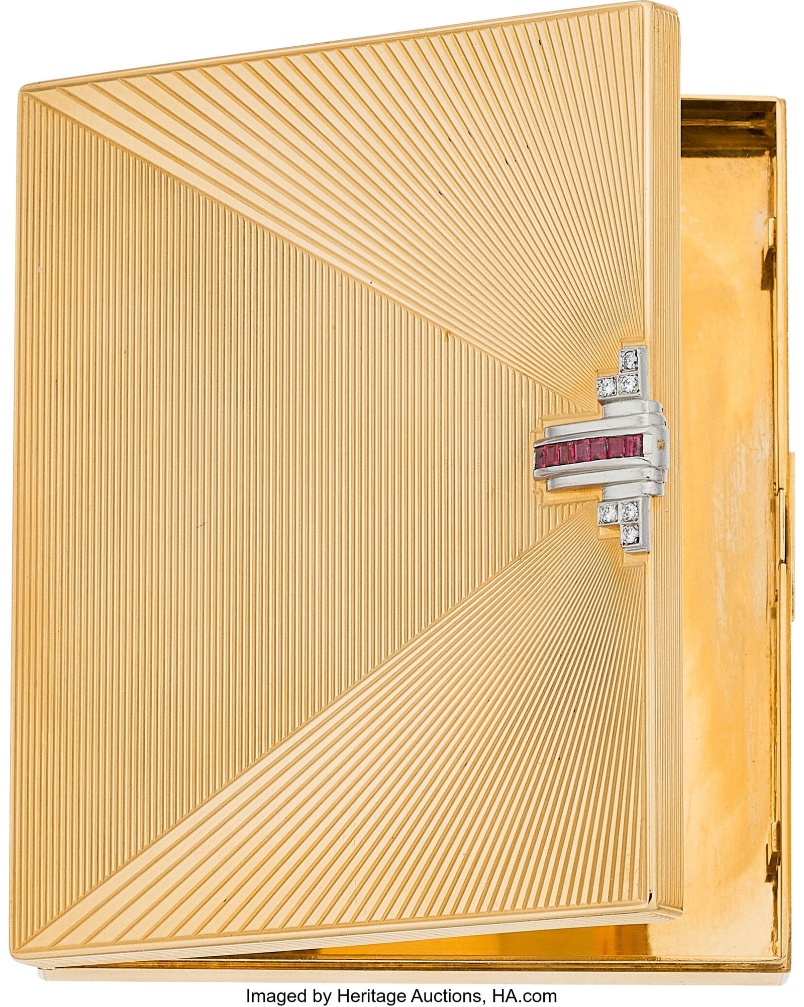 Art Deco Ruby, Diamond, Platinum, Gold Case Sto: Art Deco Ruby, Diamond, Platinum, Gold Case Stones: Square-shaped rubies weighing a total of approximately 0.60 carat; full-cut diamonds weighing a total of approxi