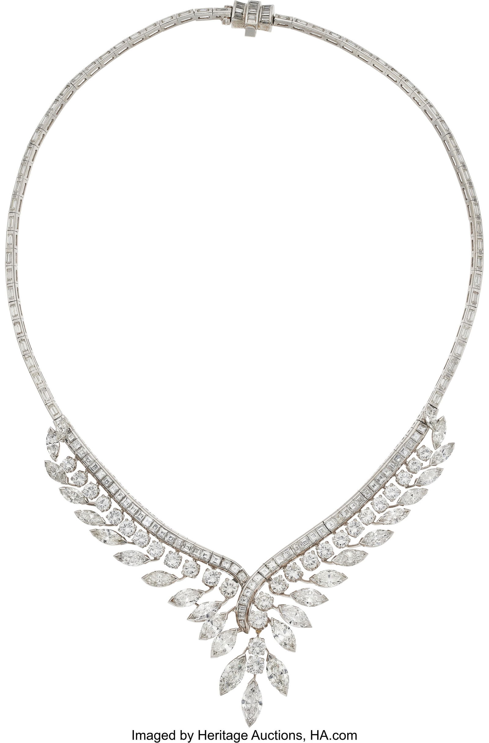 Diamond, Platinum, Palladium Necklace Stones: M: Diamond, Platinum, Palladium Necklace Stones: Marquise-shaped diamonds weighing a total of approximately 10.00 carats; full-cut diamonds weighing a total of approximately