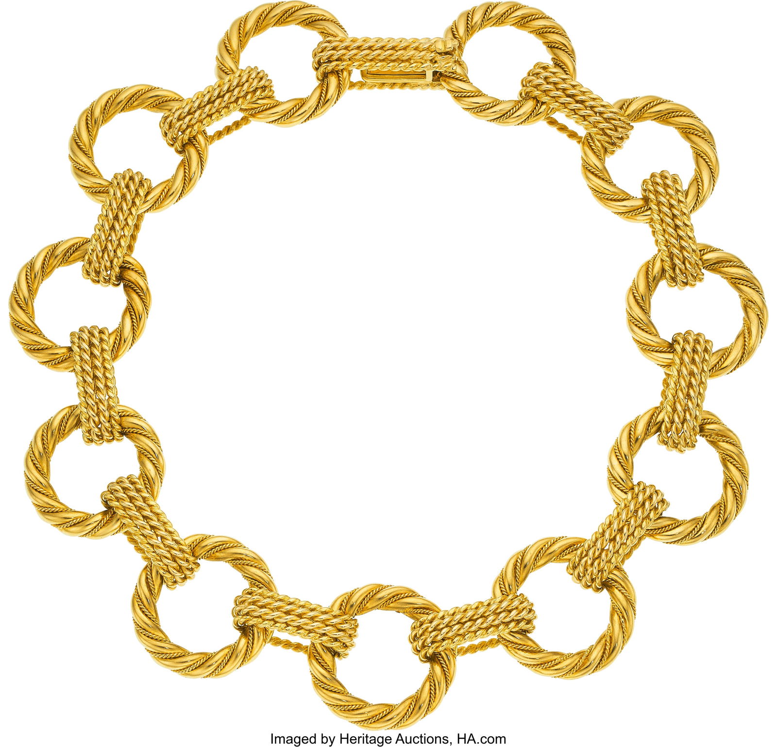Gold Necklace Metal: 18k gold Weight: 135.40 gr: Gold Necklace Metal: 18k gold Weight: 135.40 grams Dimensions: 14-1/2 inches x 15/16 inch From the Estate of Margaret Grace Carlton HID03101062020 © 2026 Heritage