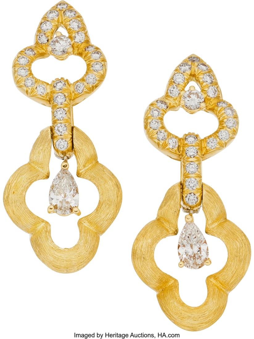 Henry Dunay Diamond, Gold Earrings Stones: Pear: Henry Dunay Diamond, Gold Earrings Stones: Pear-shaped diamonds weighing a total of approximately 0.60 carat; full-cut diamonds weighing a total of approximately