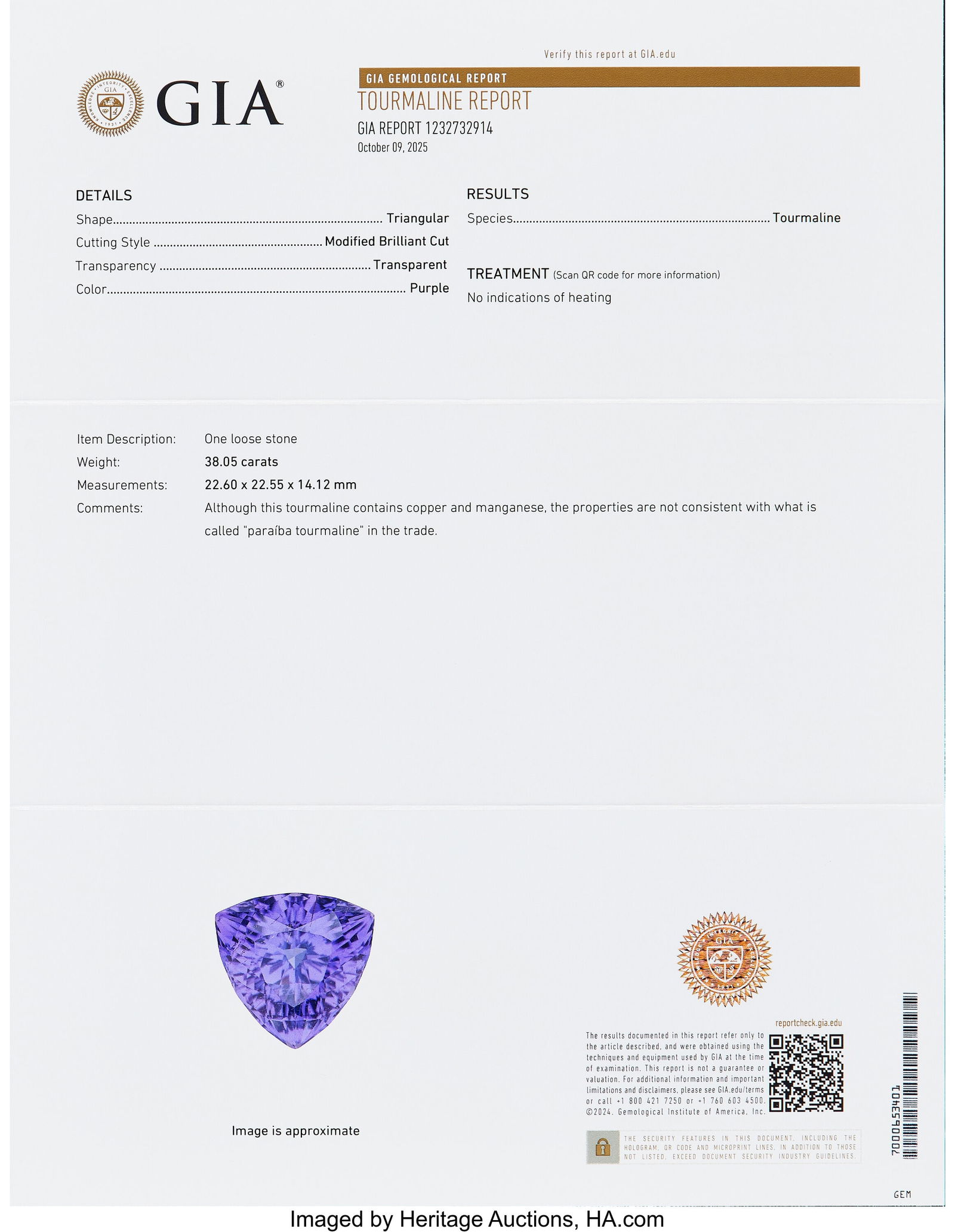 38.05 ct Tourmaline Shape: Triangular modified - 2