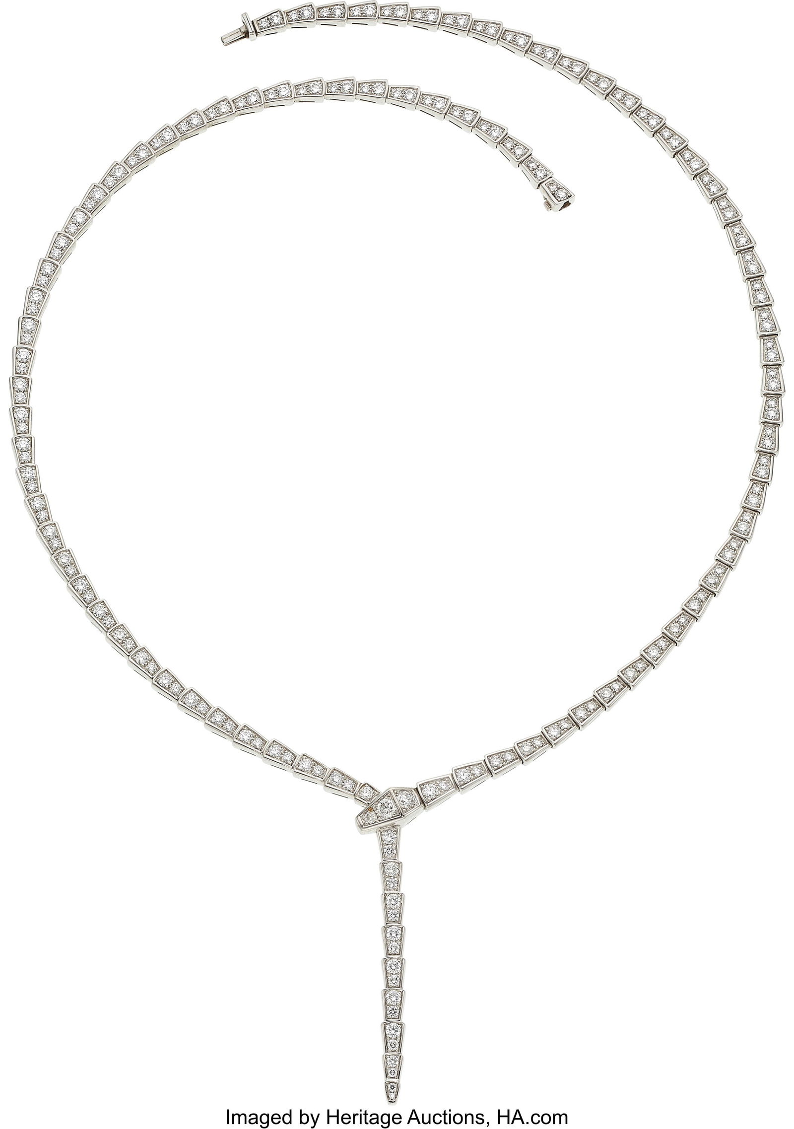 Bvlgari Diamond, White Gold Necklace Stones: Fu: Bvlgari Diamond, White Gold Necklace Stones: Full-cut diamonds weighing a total of approximately 8.25 carats Metal: 18k white gold Marked: Bvlgari Collection: Serp