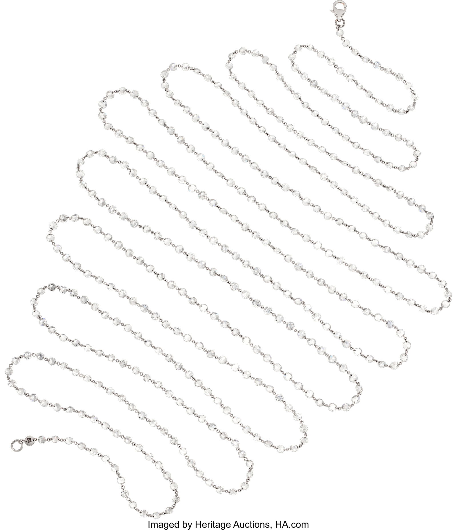 Cicada Diamond, White Gold Necklace Stones: Ros: Cicada Diamond, White Gold Necklace Stones: Rose-cut diamonds Metal: 18k and 14k white gold Marked: Cicada Gross Weight: 16.10 grams Dimensions: 90 inches 1&