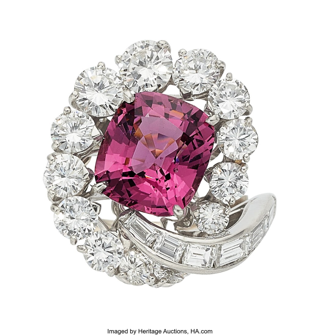 Spinel, Diamond, Platinum Ring Stones: Cushion- (1 of 4)