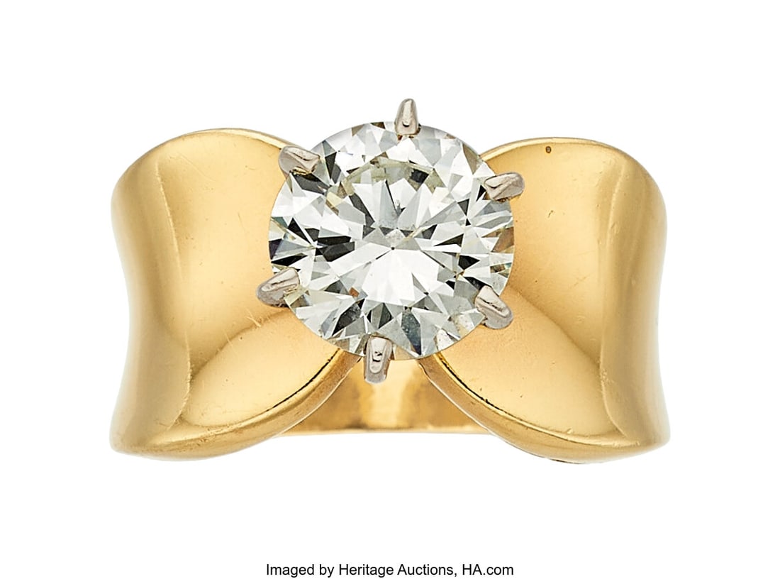 Diamond, Gold Ring Stones: Round brilliant-cut: Diamond, Gold Ring Stones: Round brilliant-cut diamond weighing 2.56 carats Metal: 14k gold Gross Weight: 9.00 grams Size: 6-1/2 (sizeable) GI