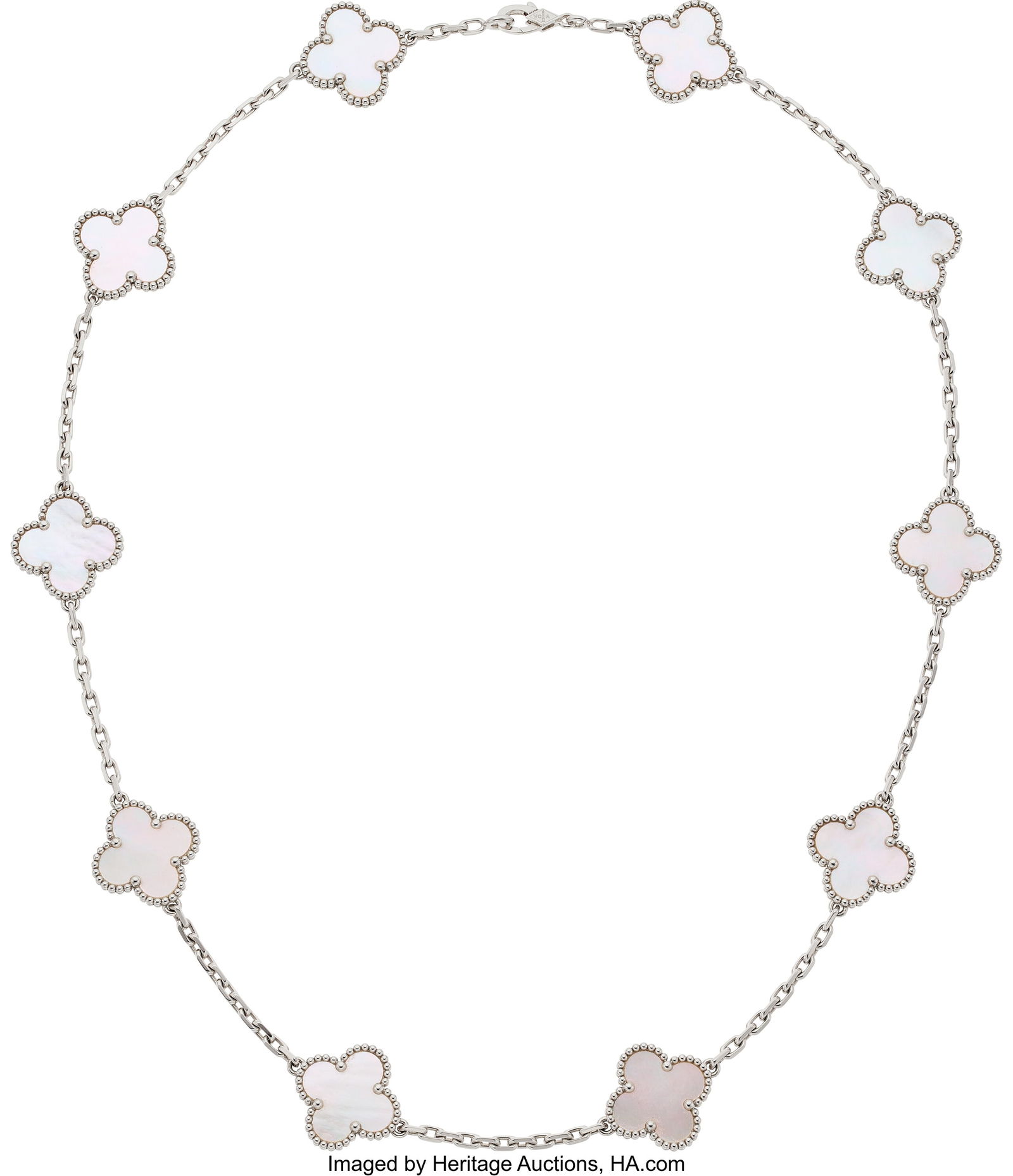 Van Cleef & Arpels Mother-of-Pearl, White Gold: Van Cleef & Arpels Mother-of-Pearl, White Gold Necklace Stones: Carved mother-of-pearl Metal: 18k white gold Marked: for Van Cleef & Arpels Collection: Vintage Al