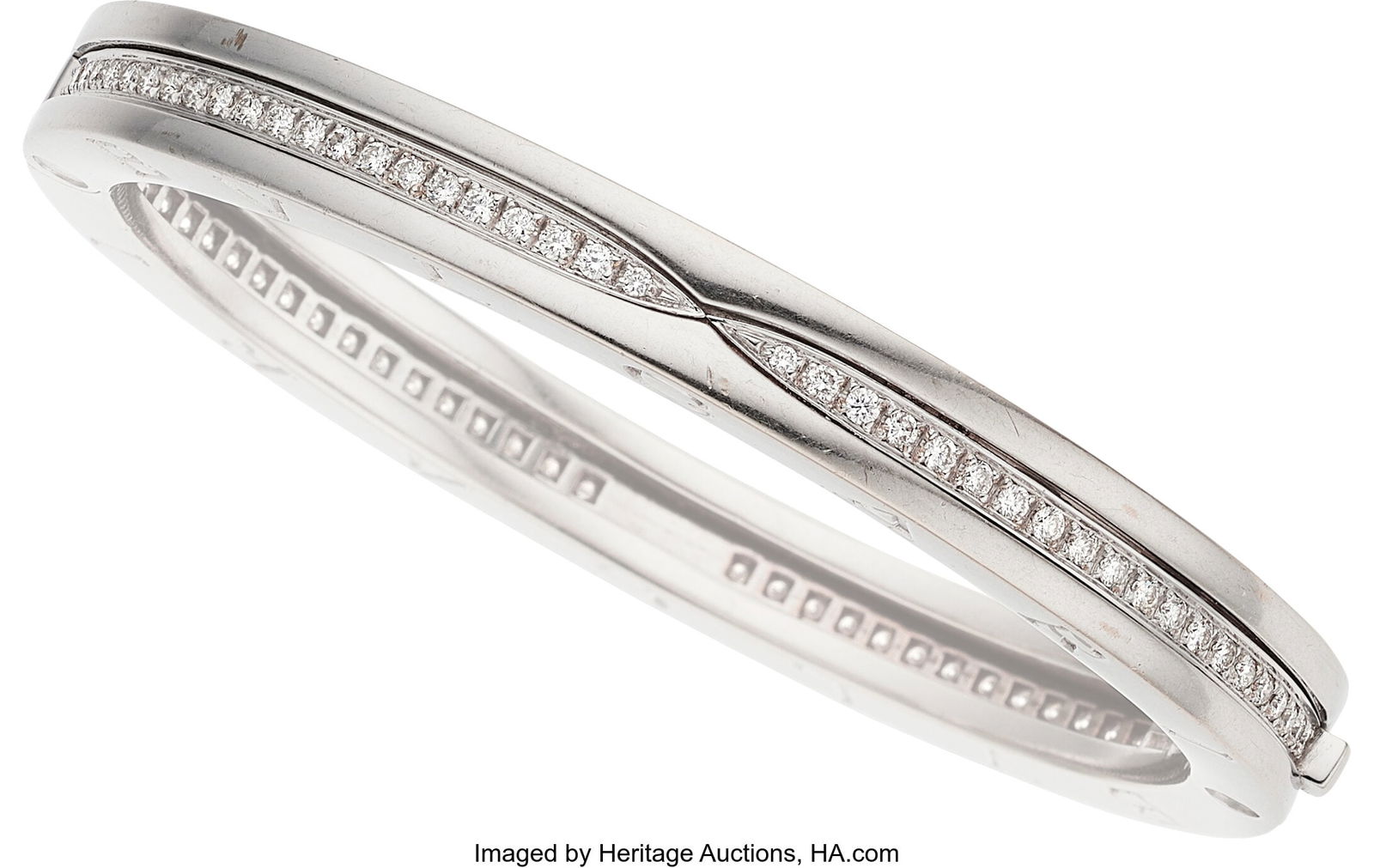 Bvlgari Diamond, White Gold Bracelet Stones: Fu: Bvlgari Diamond, White Gold Bracelet Stones: Full-cut diamonds weighing a total of approximately 1.25 carats Metal: 18k white gold Marked: Bvlgari Collection: B&pe