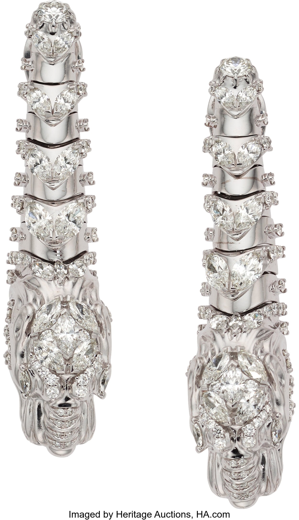 Gucci Diamond, White Gold Earrings Stones: Marq: Gucci Diamond, White Gold Earrings Stones: Marquise and full-cut diamonds weighing a total of 4.96 carats Metal: 18k white gold Marked: Gucci and for Franco Reselli Gros