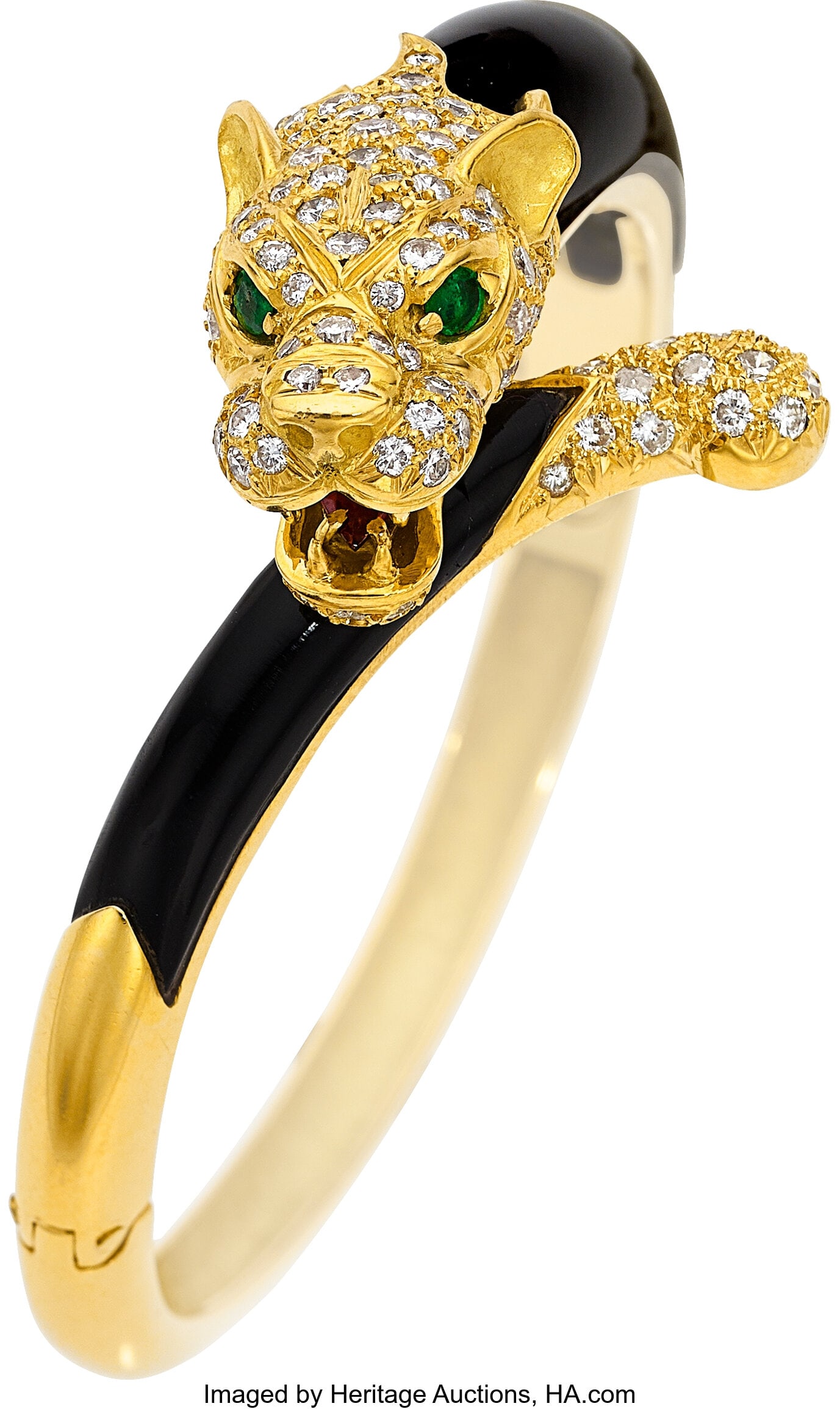 Emerald, Diamond, Enamel, Gold Bracelet, French (1 of 3)