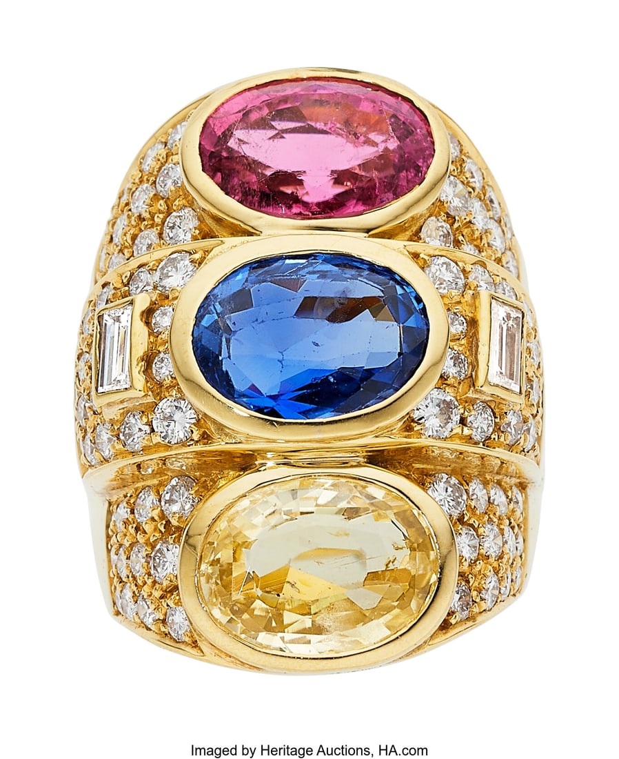 Sapphire, Tourmaline, Diamond, Gold Ring Stone (1 of 5)