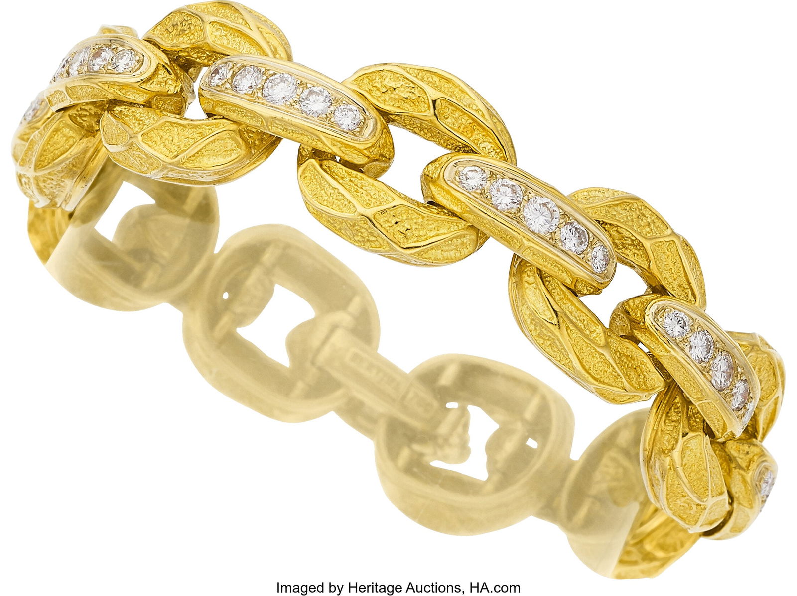 Bertina Diamond, Gold Bracelet Stones: Full-cut: Bertina Diamond, Gold Bracelet Stones: Full-cut diamonds weighing a total of approximately 4.50 carats Metal: 18k gold Marked: Bertina Gross Weight: 92.60 g