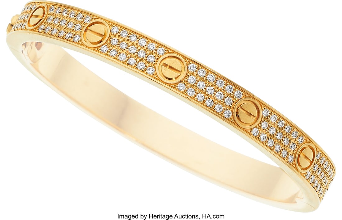 Cartier Diamond, Gold Bracelet Stones: Full-cut: Cartier Diamond, Gold Bracelet Stones: Full-cut diamonds weighing a total of approximately 1.50 carats Metal: 18k gold Marked: Cartier Collection: LOVE Gross Weigh