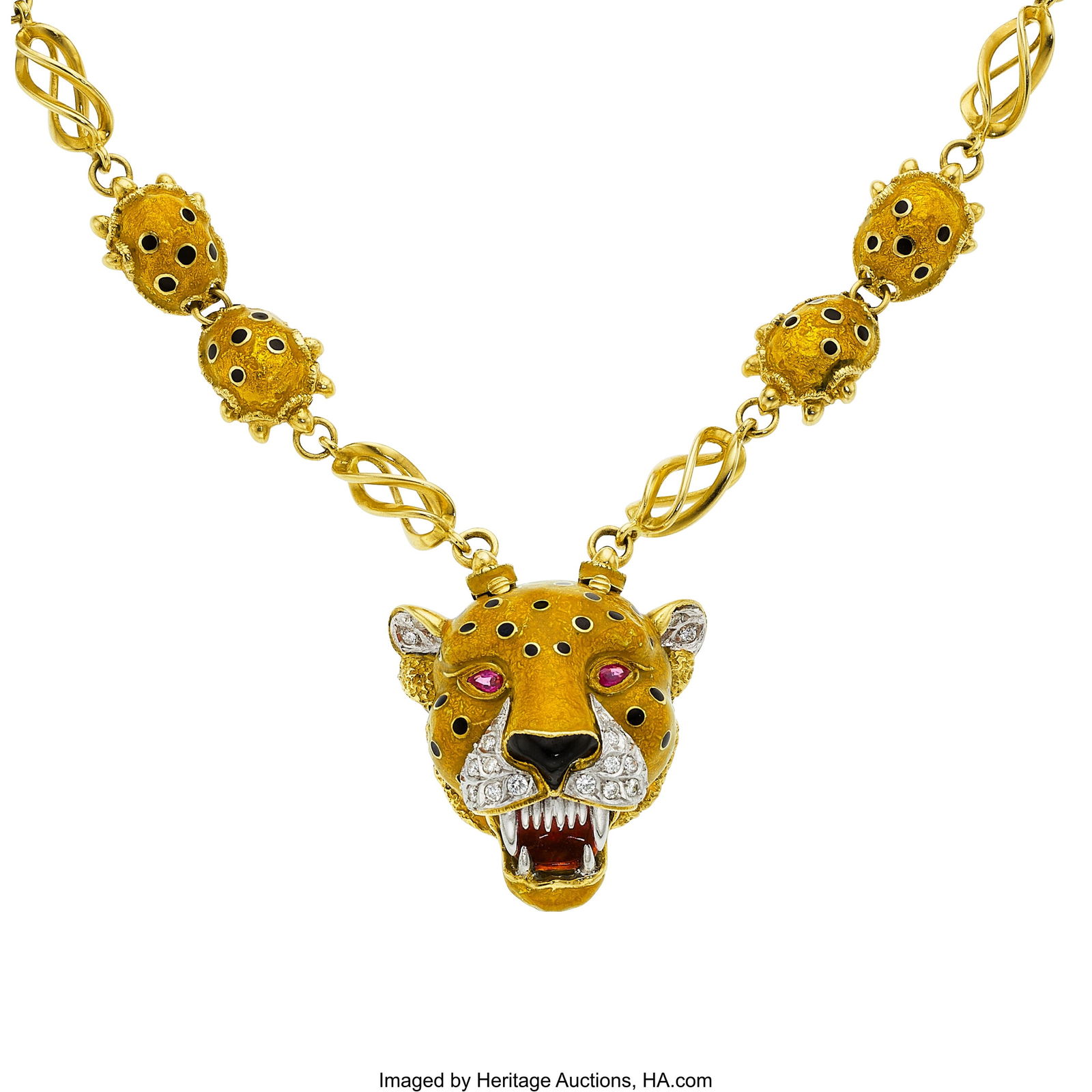 Frascarolo Diamond, Ruby, Enamel, Gold Converti: Frascarolo Diamond, Ruby, Enamel, Gold Convertible Necklace Stones: Full-cut diamonds weighing a total of approximately 1.80 carats; pear-shaped rubies weighing a t