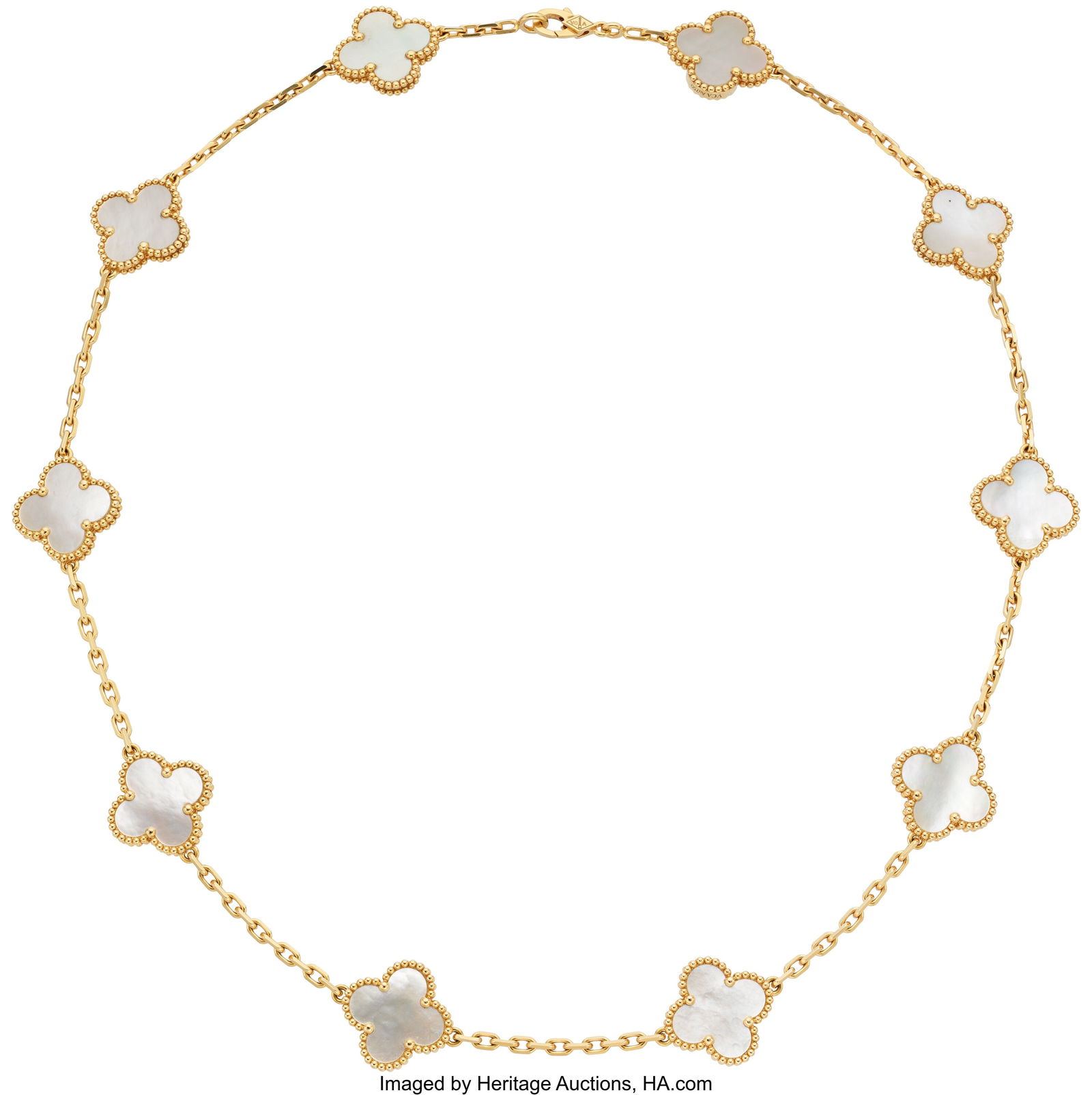 Van Cleef & Arpels Mother-of-Pearl, Gold Necklac: Van Cleef & Arpels Mother-of-Pearl, Gold Necklace Stones: Carved mother-of-pearl Metal: 18k gold Marked: for Van Cleef & Arpels Collection: Vintage Alhambra Gross