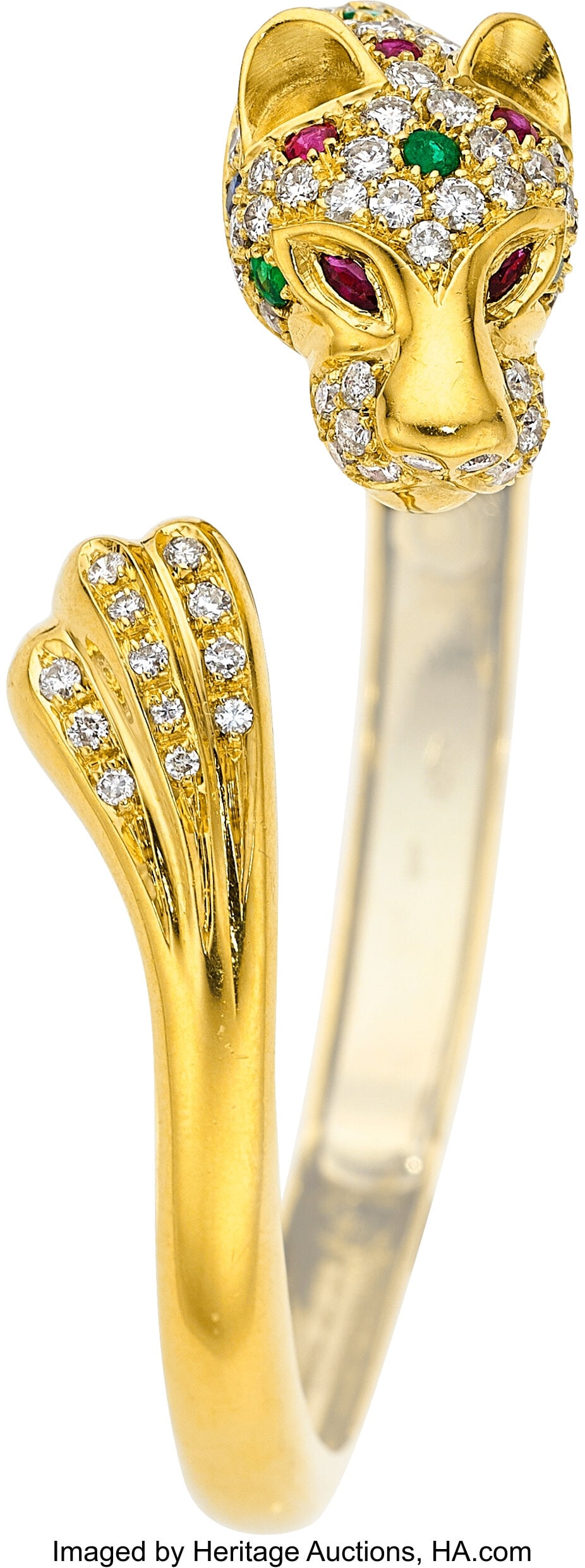 Renato Bagnara Diamond, Multi-Stone, Gold Brace: Renato Bagnara Diamond, Multi-Stone, Gold Bracelet Stones: Full-cut diamonds weighing a total of approximately 1.30 carats; round-shaped rubies weighing a total of approx