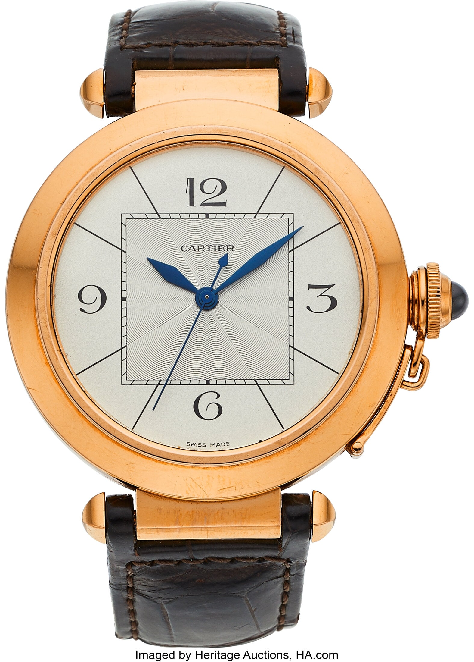 Cartier Sapphire, Rose Gold Pasha de Cartier Wat: Cartier Sapphire, Rose Gold Pasha de Cartier Watch Case: 42 mm, round, 18k gold, back secured with 6 screws, screw-down locking crown and sapphire cabochon, s