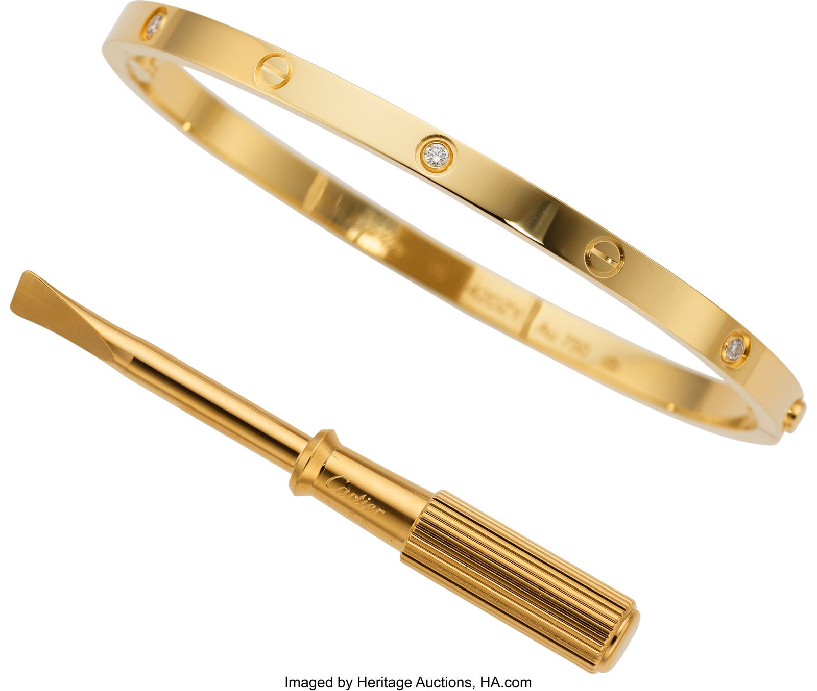 Cartier Diamond, Gold Bracelet Stones: Full-cut: Cartier Diamond, Gold Bracelet Stones: Full-cut diamonds weighing a total of approximately 0.15 carat Metal: 18k gold Marked: Cartier Collection: LOVE Gross Weight