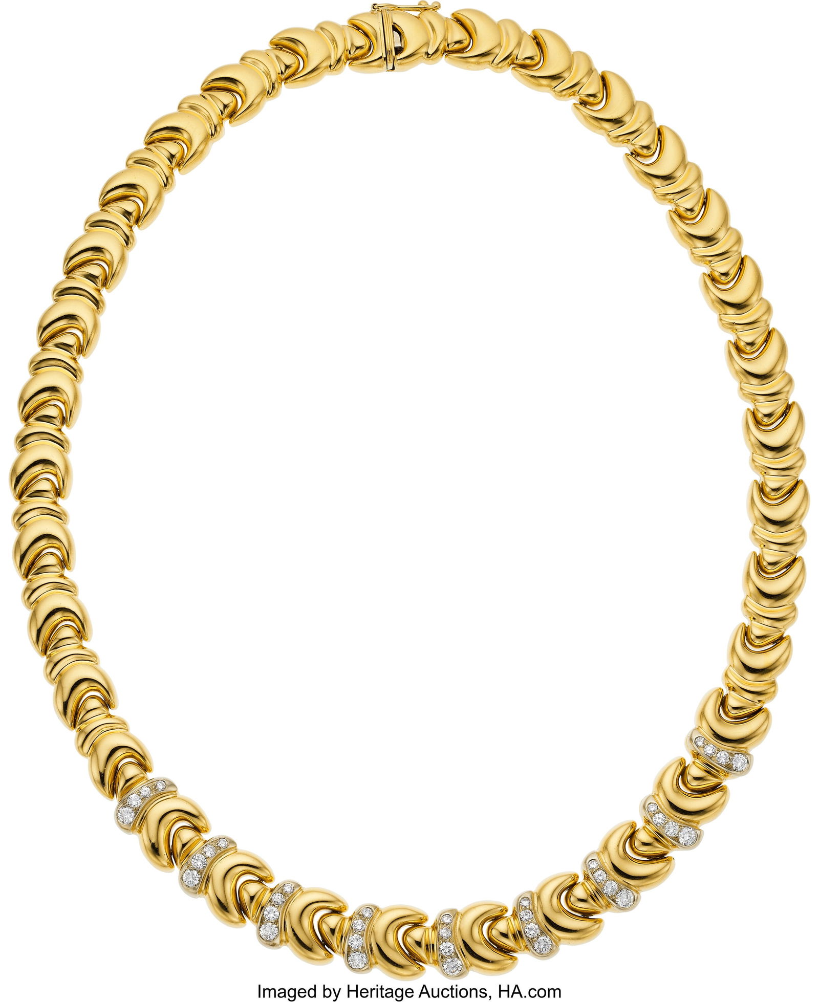 Diamond, Gold Necklace Stones: Full-cut diamond: Diamond, Gold Necklace Stones: Full-cut diamonds weighing a total of approximately 2.00 carats Metal: 18k gold Gross Weight: 62.90 grams Dimensions: 17 inch